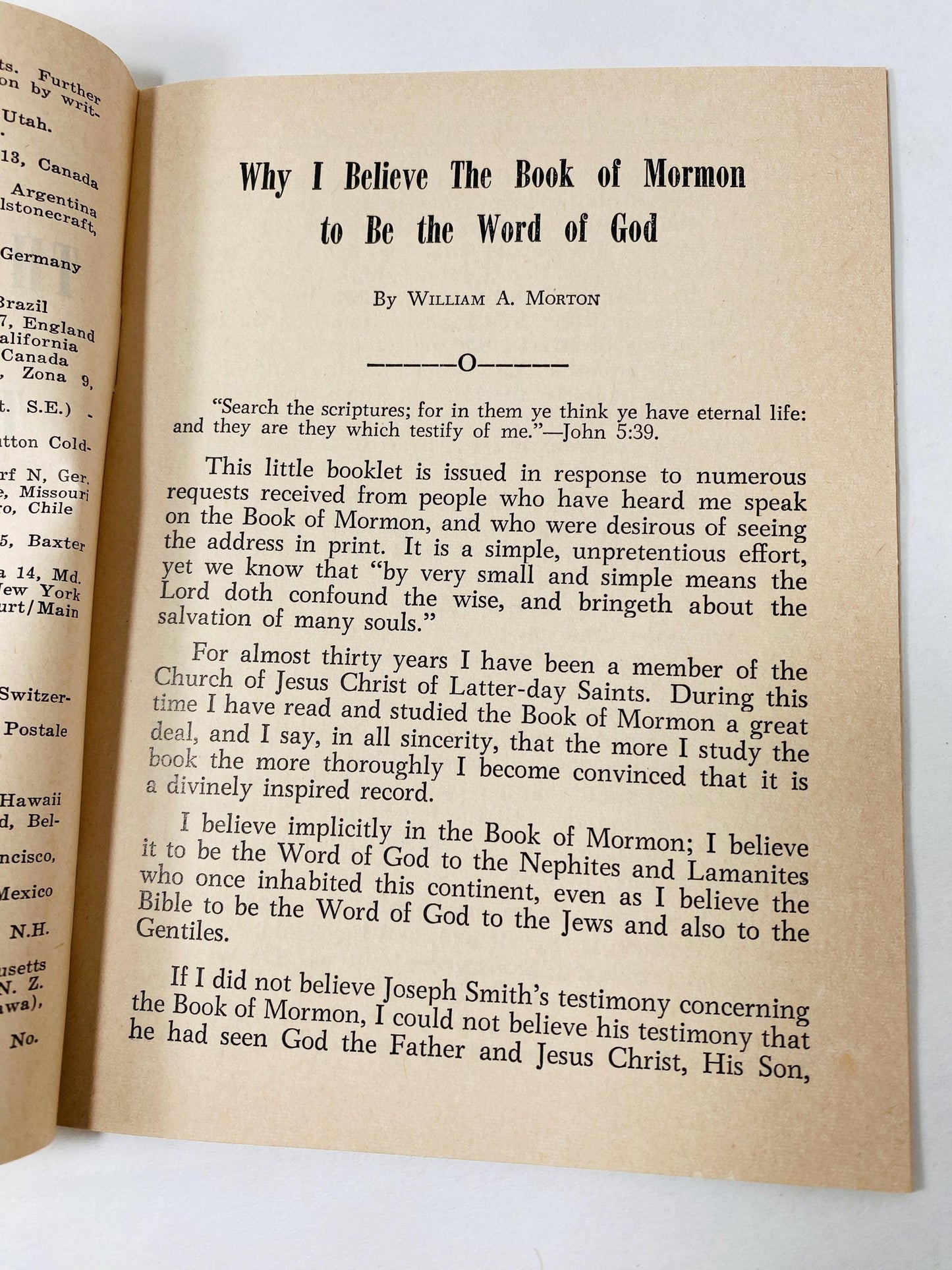 Latter-Day Saints Pamphlets booklet Why I believe the Book of Mormon to be the Word of God vintage collectible circa 1940 LDS