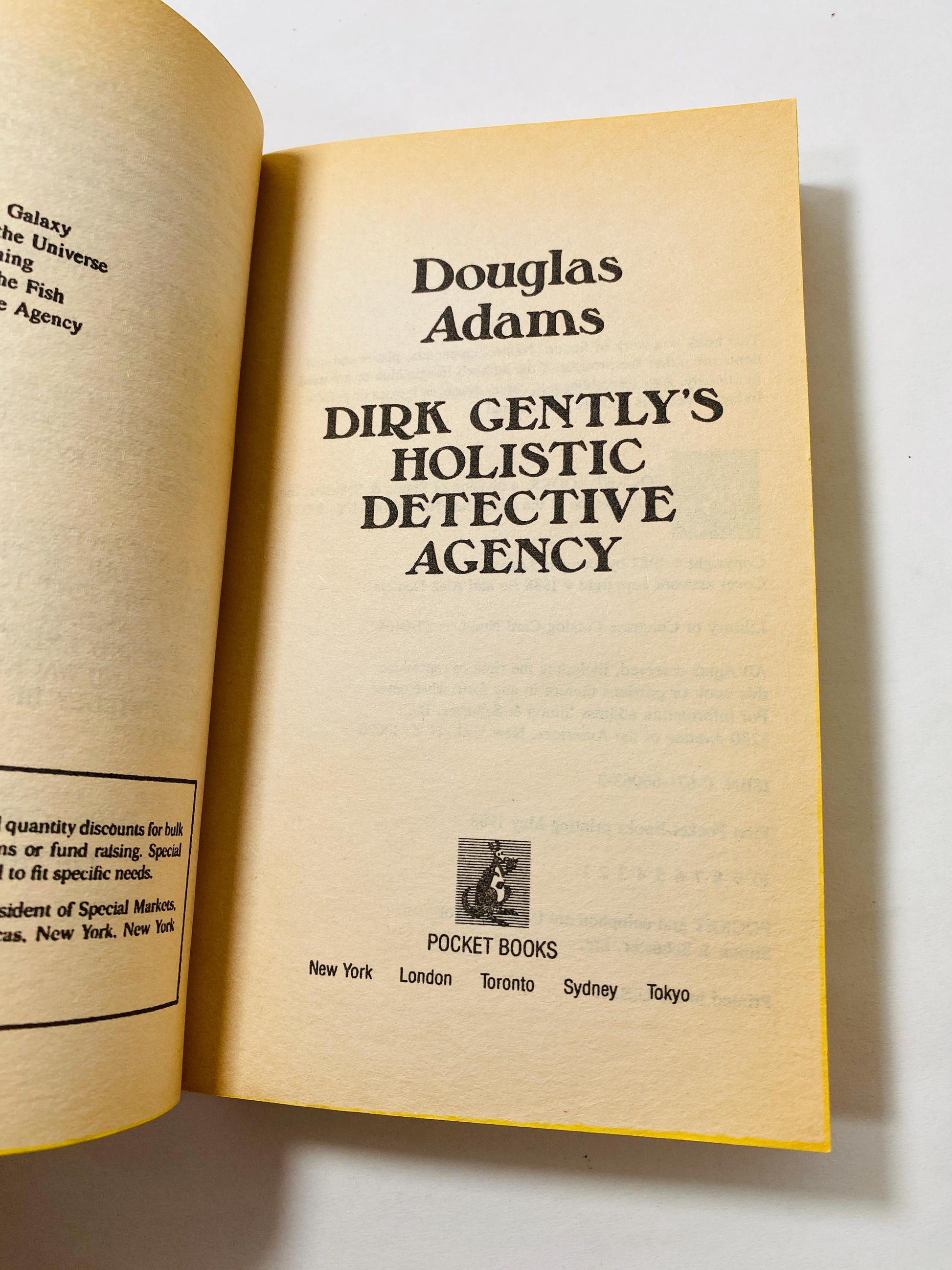 Dirk Gently's Holistic Detective Agency by Douglas Adams vintage book circa 1988 FIRST Pocket Printing Christmas Stocking stuffer gift