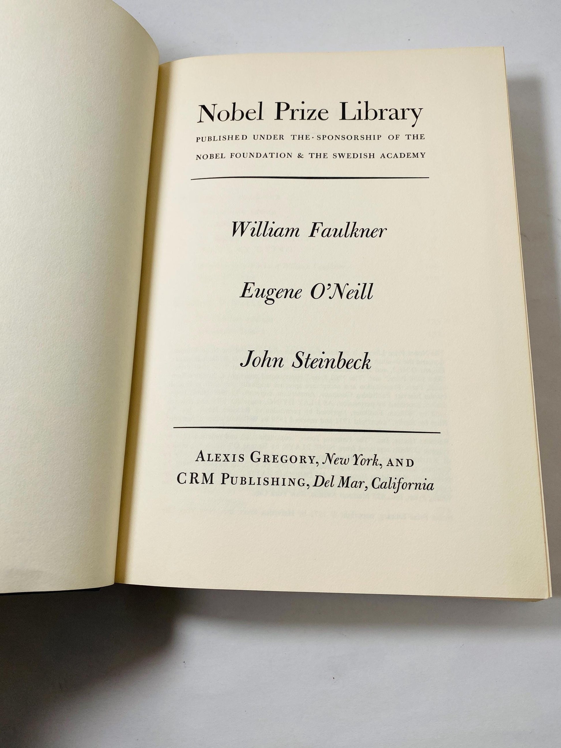William Faulkner Eugene O'Neill and John Steinbeck. Nobel Peace Library Vintage black leather book circa 1971. As I Lay Dying Dubious Battle