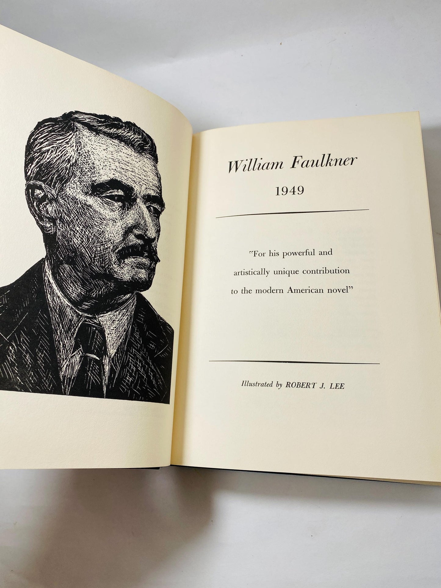 William Faulkner Eugene O'Neill and John Steinbeck. Nobel Peace Library Vintage black leather book circa 1971. As I Lay Dying Dubious Battle