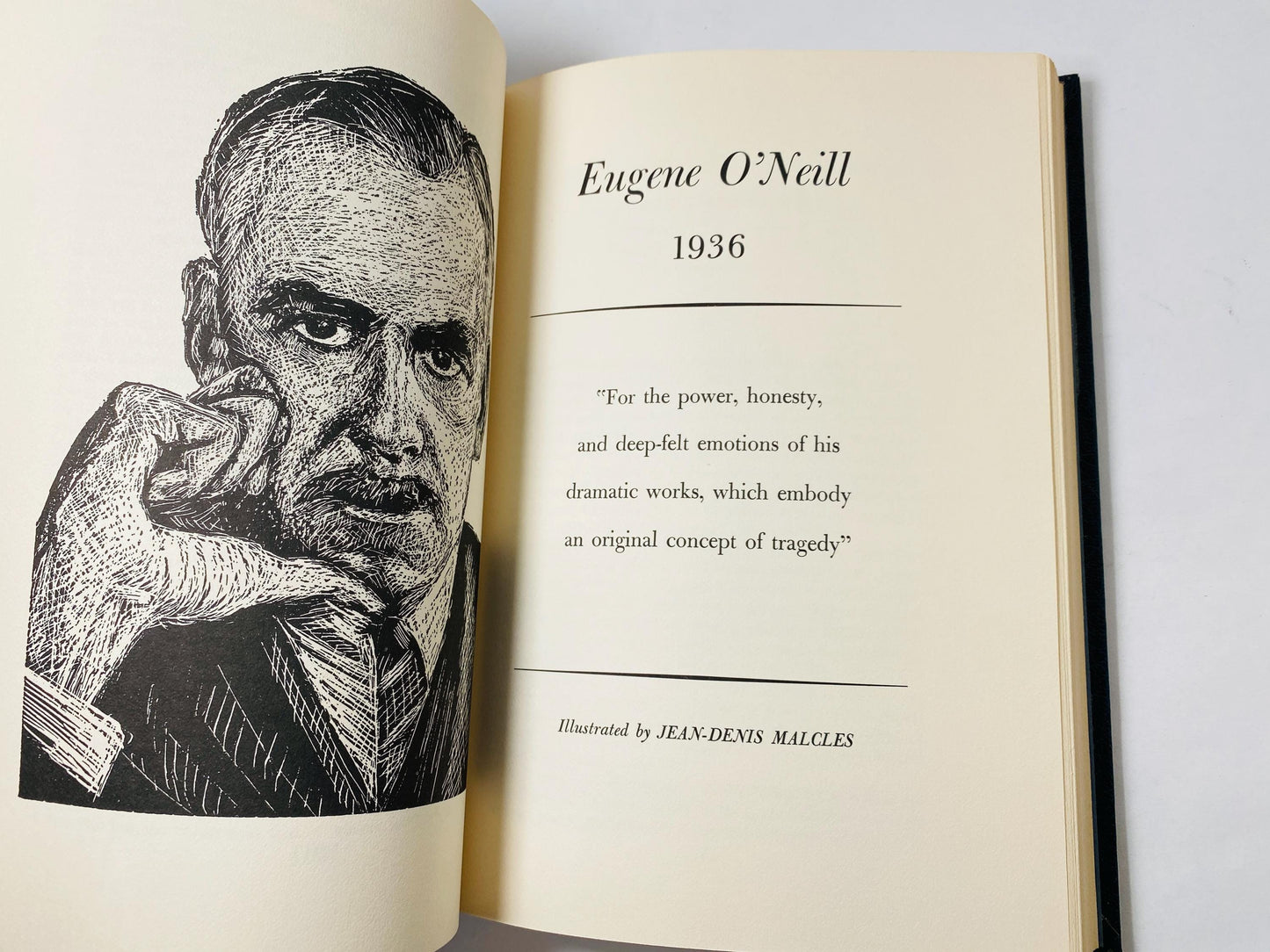 William Faulkner Eugene O'Neill and John Steinbeck. Nobel Peace Library Vintage black leather book circa 1971. As I Lay Dying Dubious Battle