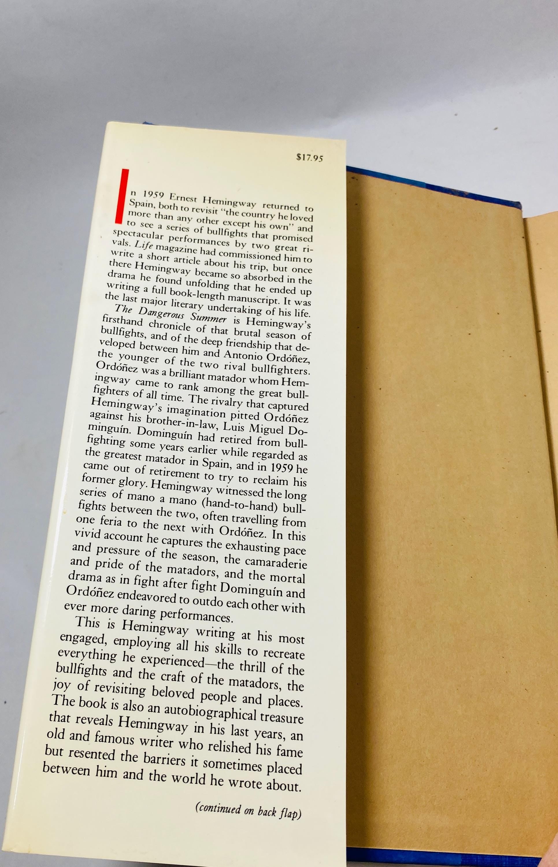 Dangerous Summer by Ernest Hemingway FIRST EDITION vintage book about bullfights by two great rival matadors, Ordonez and Dominguin.