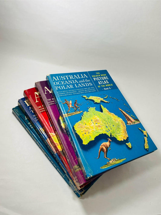 1960 Golden Book Picture Atlas vintage children’s continents USSR Australia Africa Asia South America World Geography Book lot
