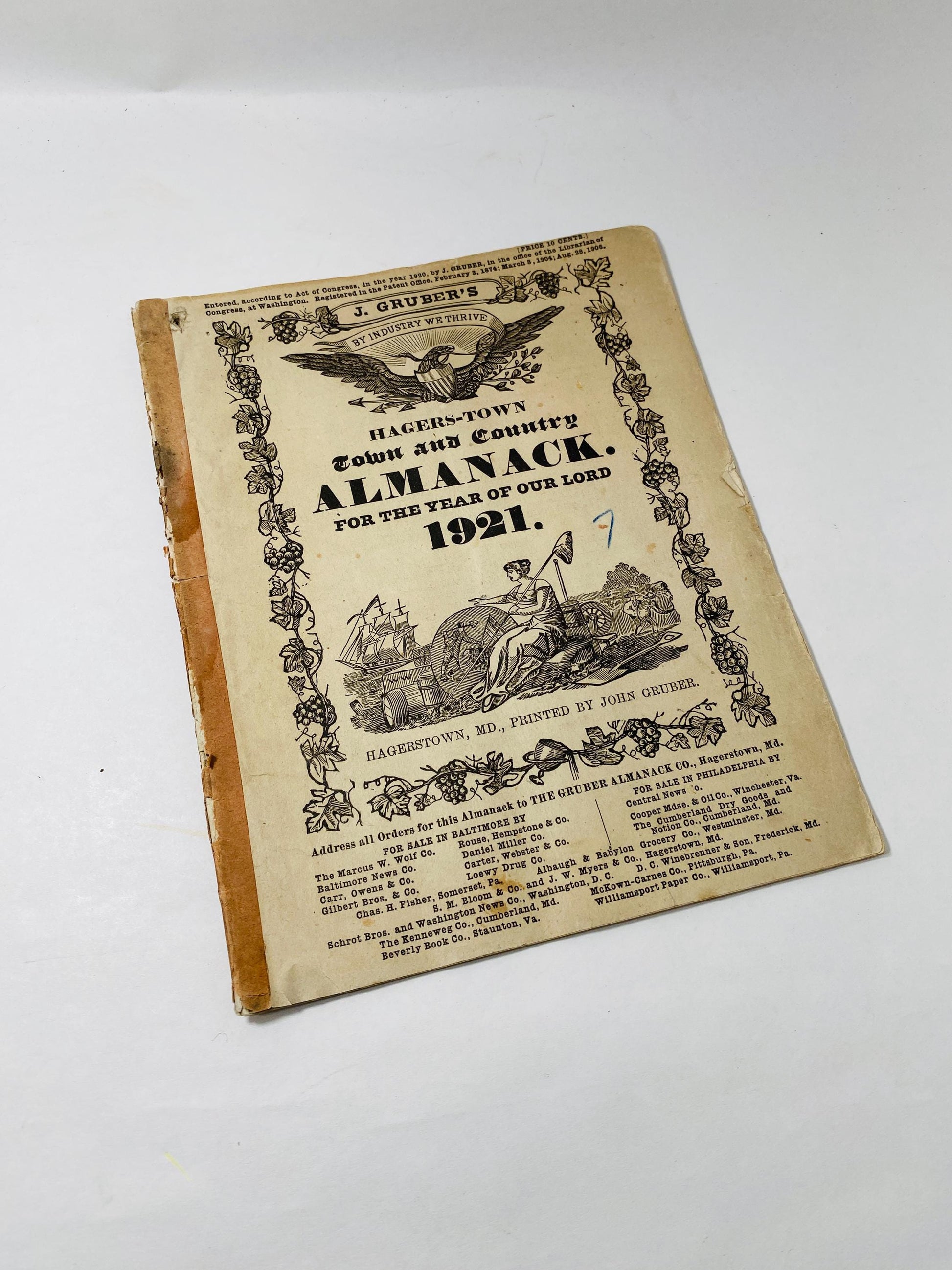 1921 Hagerstown Maryland Washington County Almanac Antique booklet Williamsport includes Women's Suffrage