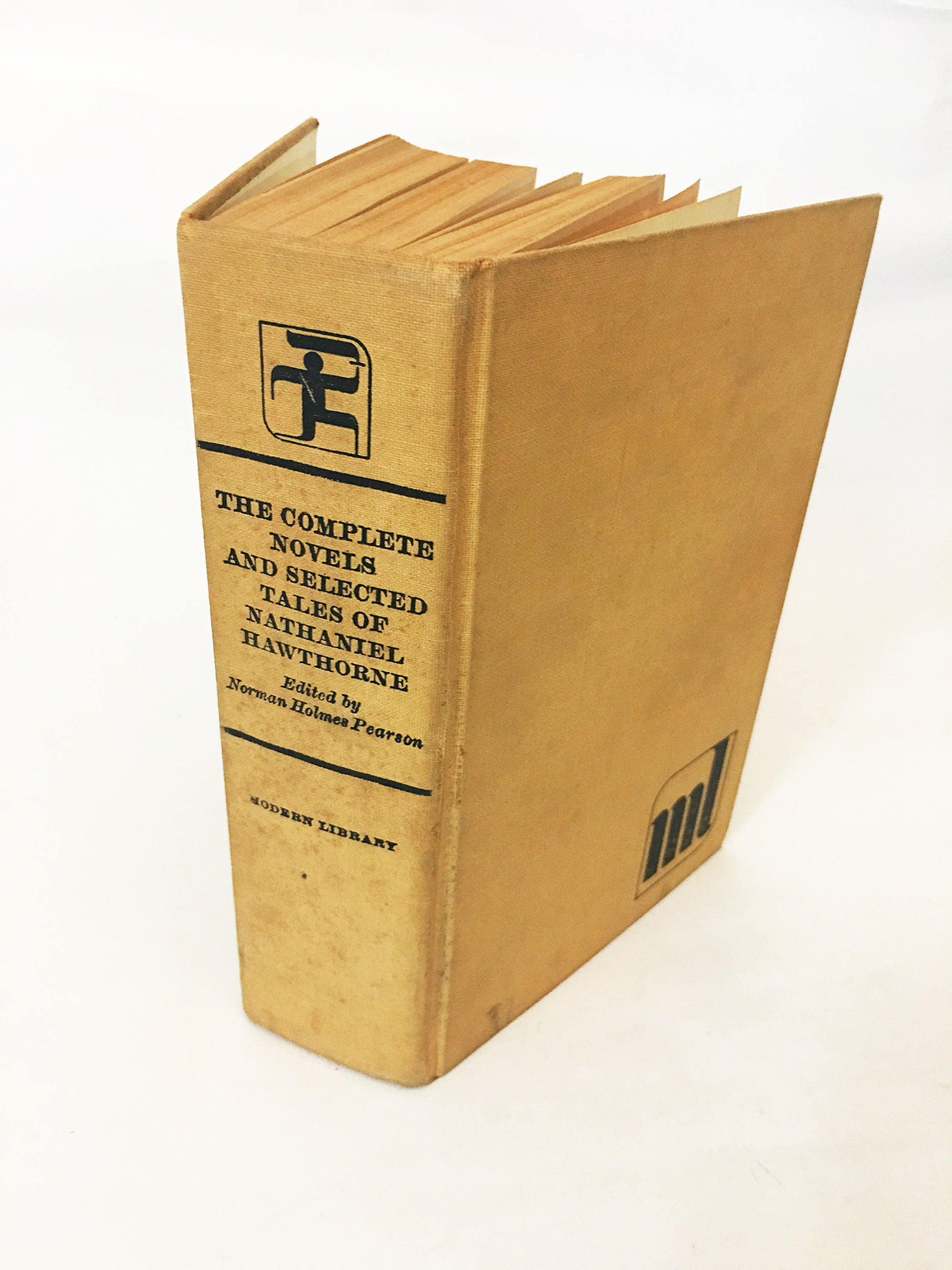 Nathaniel Hawthorne Complete Novels and Selected Tales. Yellow bookshelf home decor Modern Library vitnage book circa 1965.