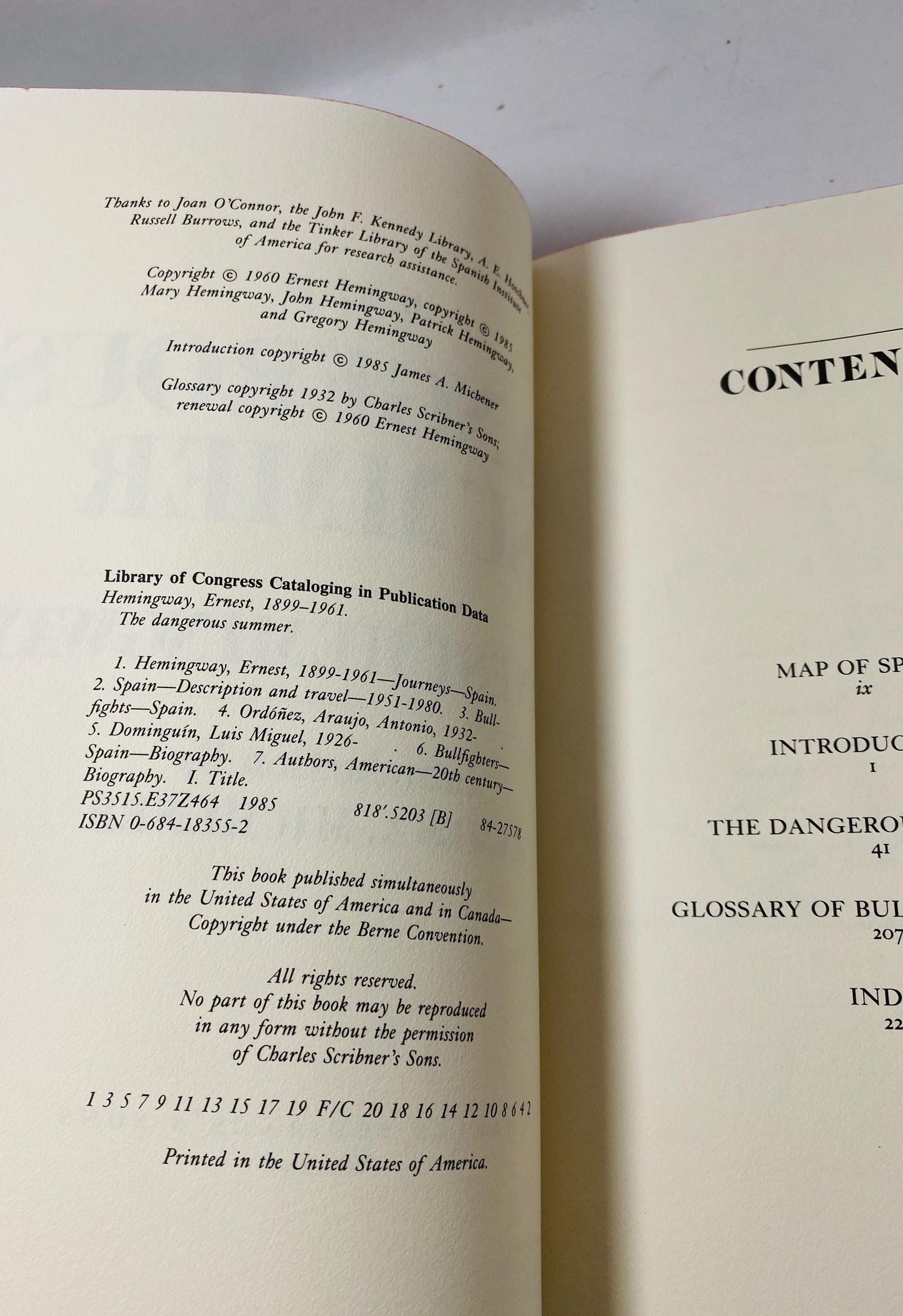 Dangerous Summer by Ernest Hemingway FIRST EDITION vintage book about bullfights by two great rival matadors, Ordonez and Dominguin.