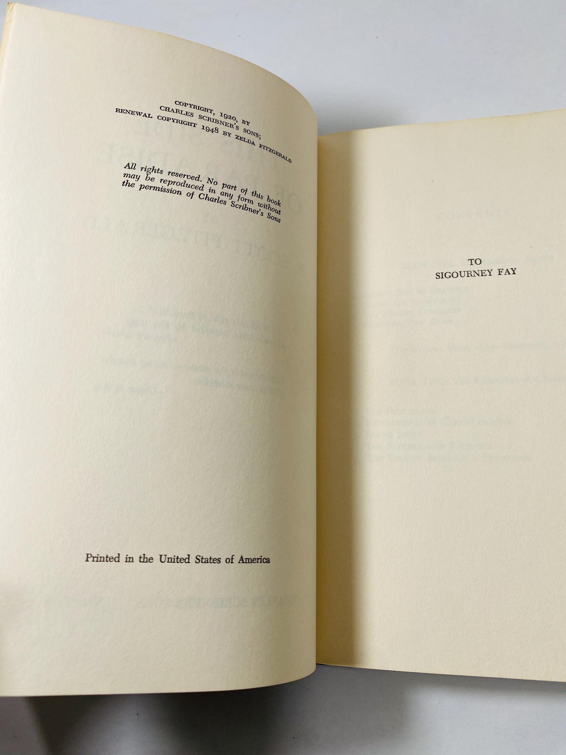 This Side of Paradise by F Scott Fitzgerald. Vintage semi-autobiographical book circa 1948. Debut novel about the lives of post WW I youth