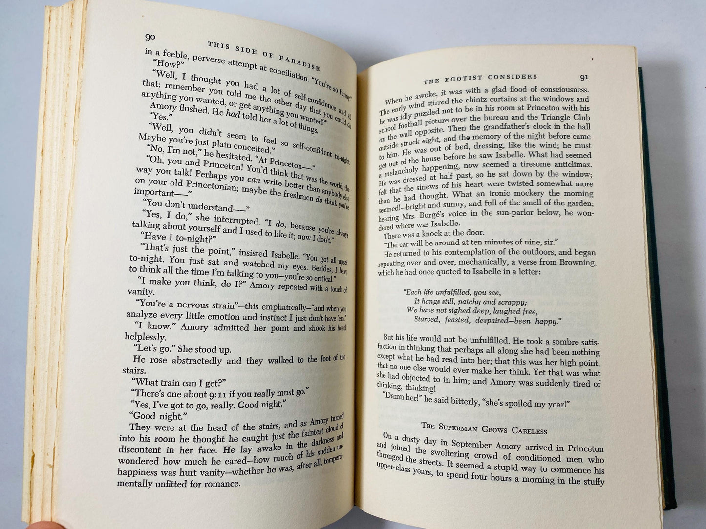 This Side of Paradise by F Scott Fitzgerald. Vintage semi-autobiographical book circa 1948. Debut novel about the lives of post WW I youth