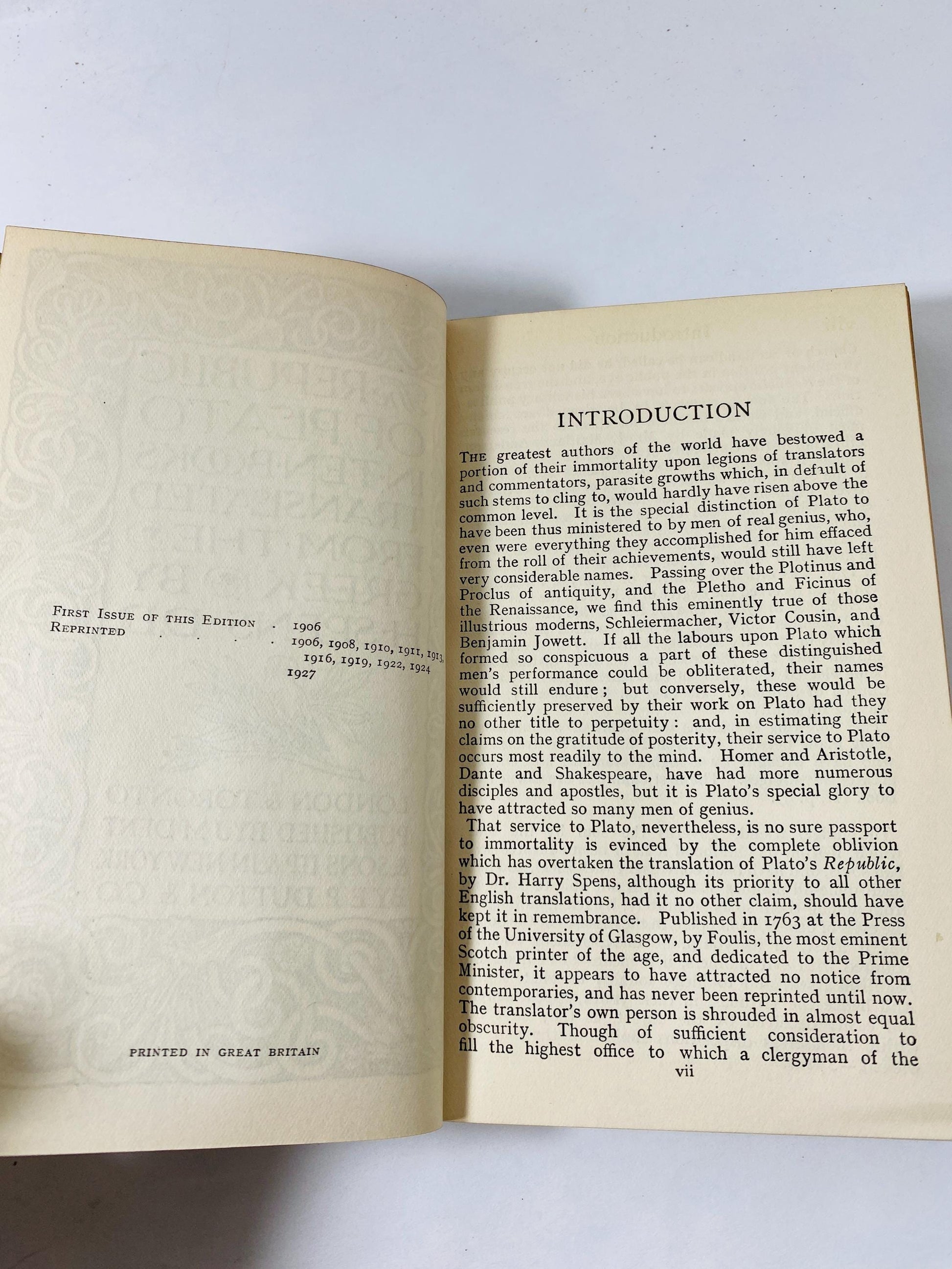 Republic of Plato Vintage book circa 1927 printed in London Philosophy book lover gift. Socratic dialogue, justice.