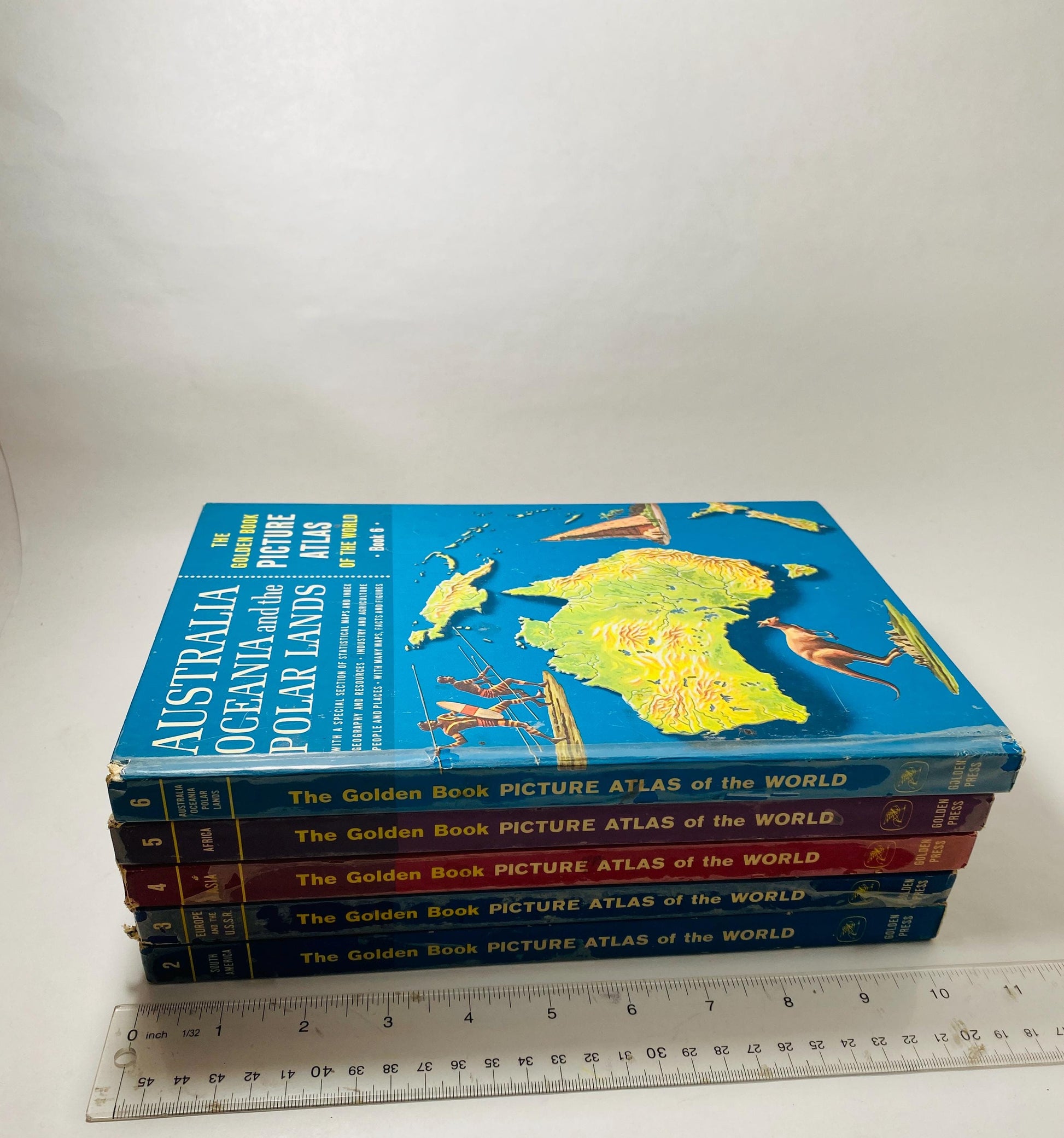 1960 Golden Book Picture Atlas vintage children’s continents USSR Australia Africa Asia South America World Geography Book lot