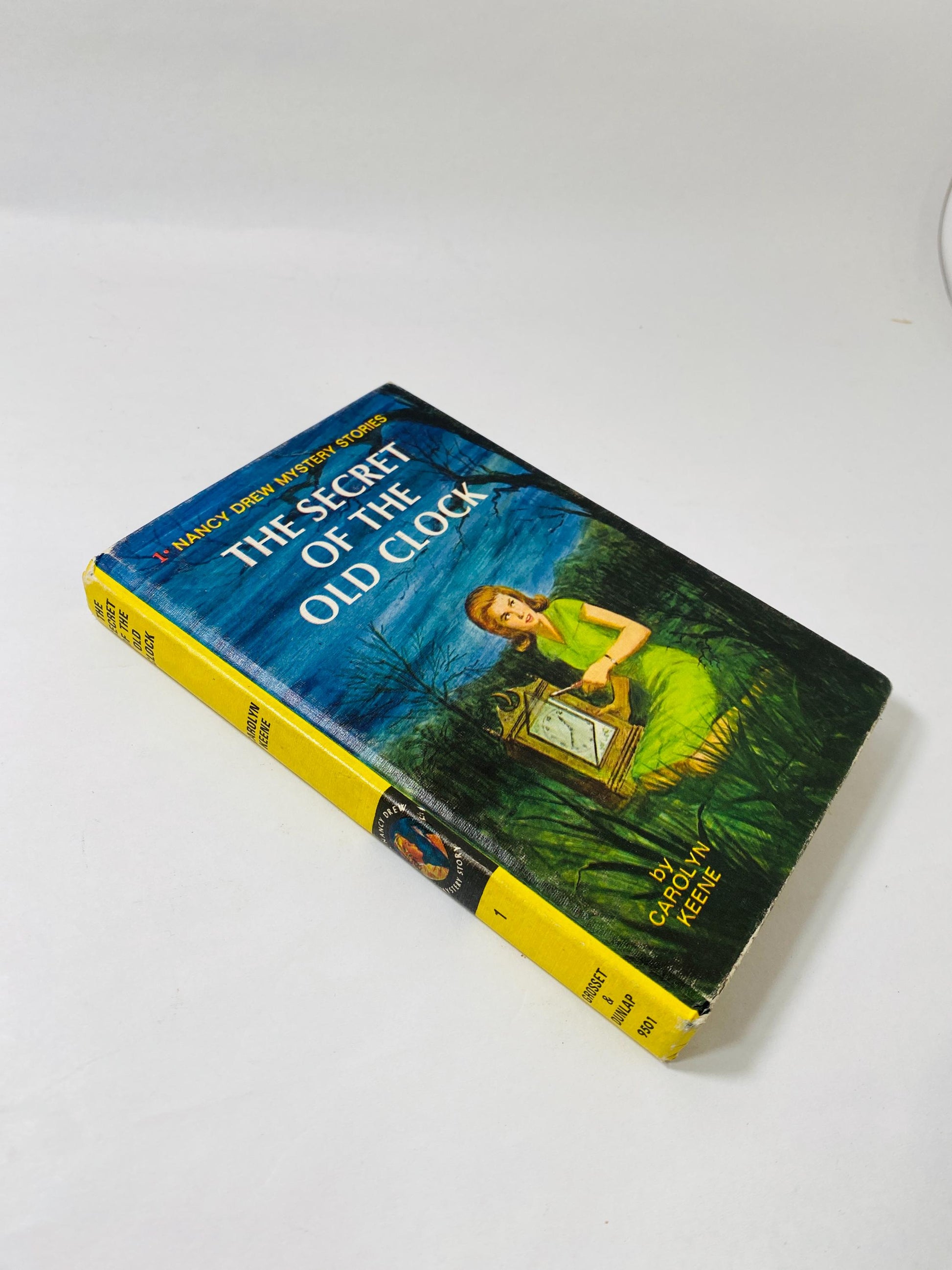 1957 Nancy Drew Mystery Stories Carolyn Keene Haunted Showboat Cue Tapping Heels Secret Old Clock Vintage books black & white endpapers