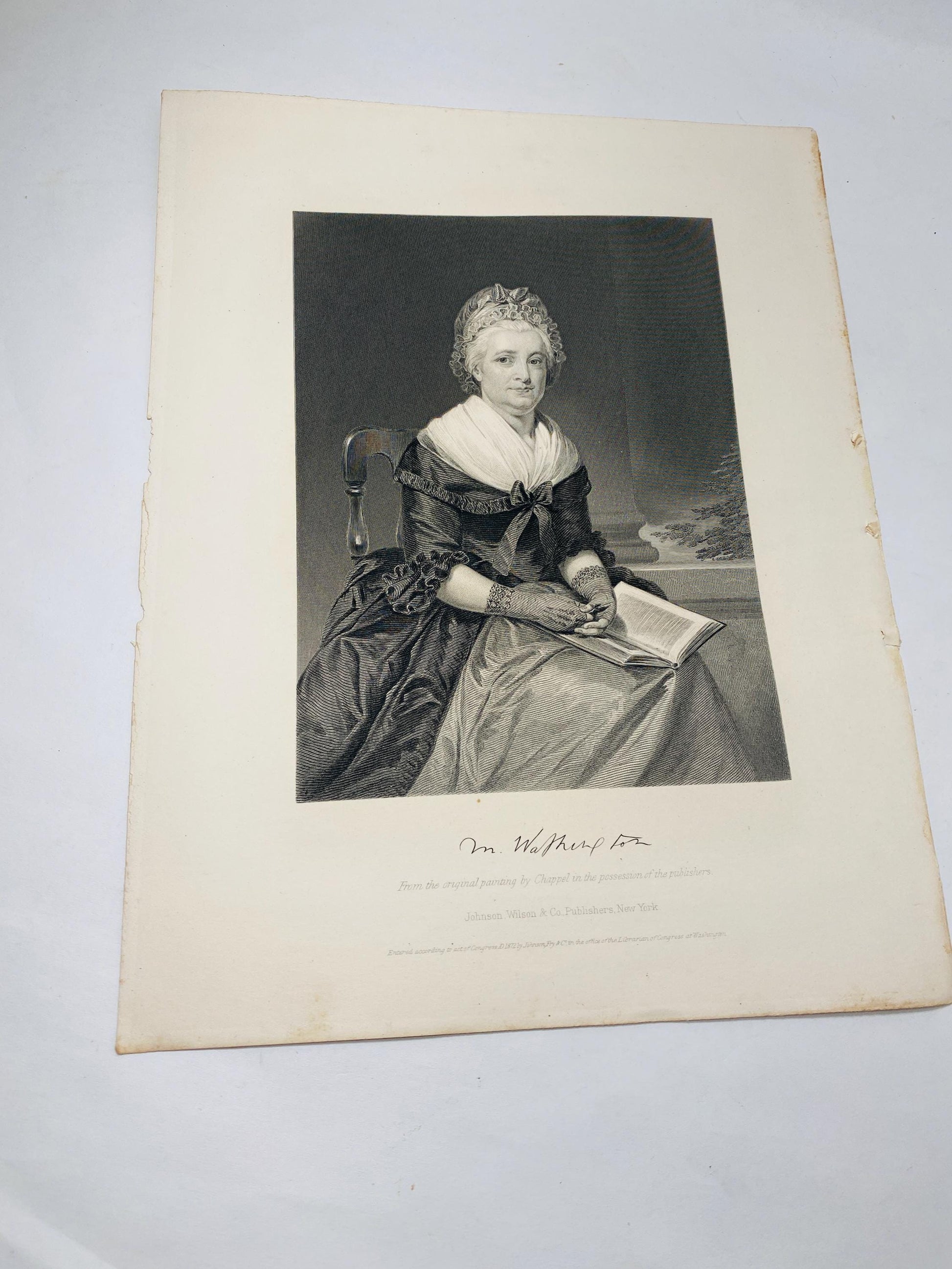 Martha Washington vintage portrait Johnson & Wilson of New York circa 1899 wall decor George President wife