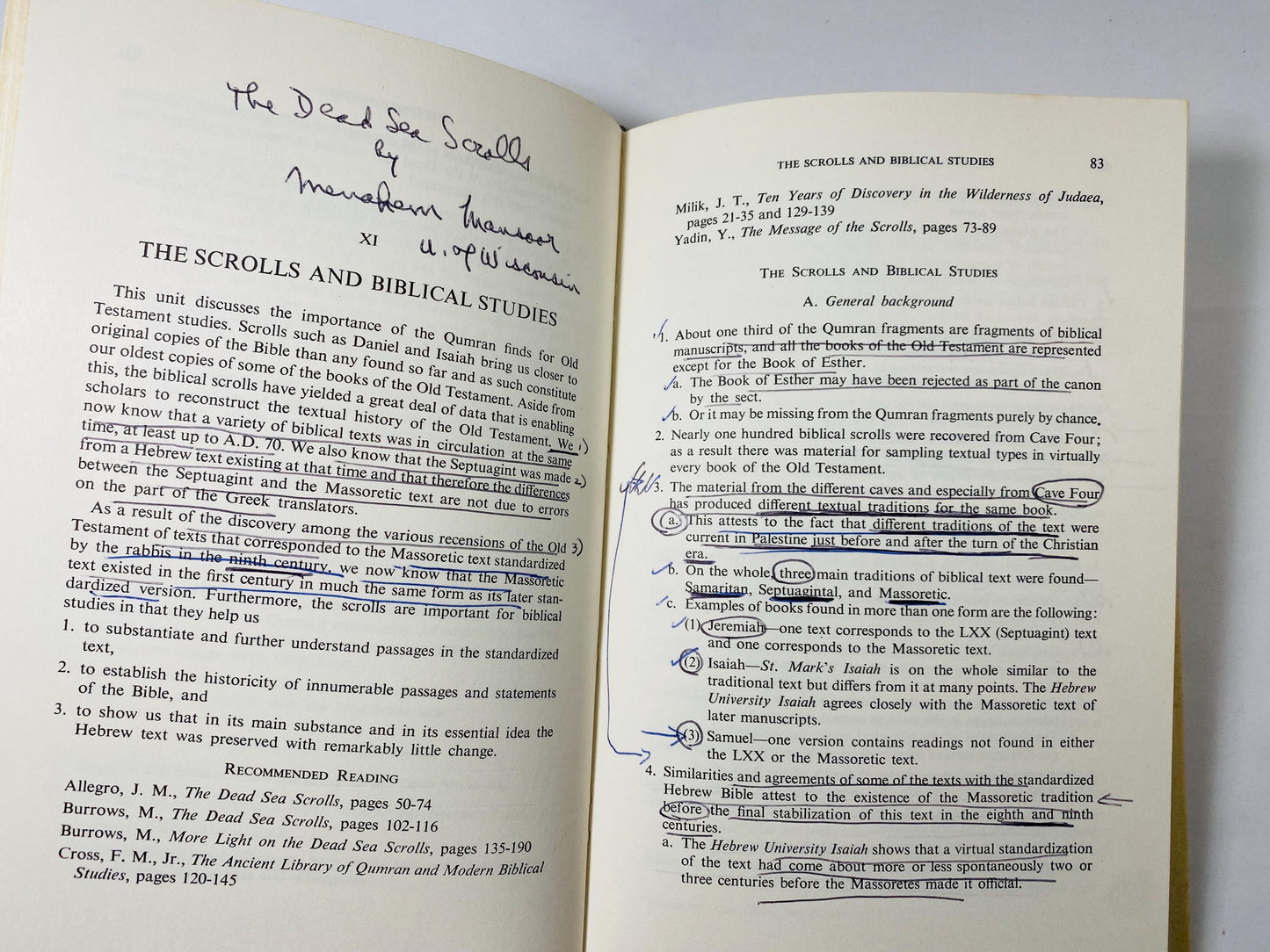 Dead Sea Scrolls vintage book by Menaheim Mansoor circa 1967 amazing secrets behind these Judean desert 2000-year-old texts