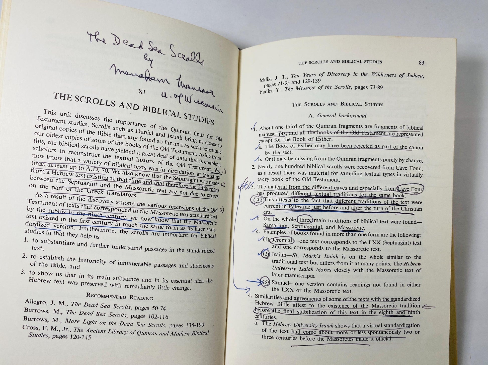 Dead Sea Scrolls vintage book by Menaheim Mansoor circa 1967 amazing secrets behind these Judean desert 2000-year-old texts