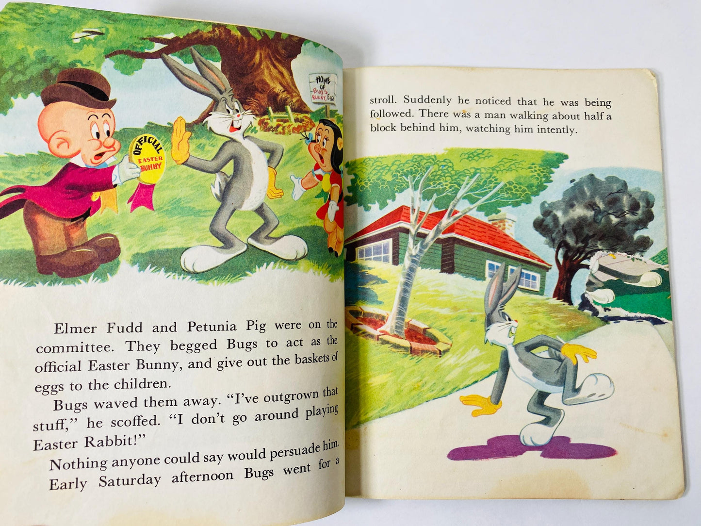 1953 Bugs Bunny Easter Party Vintage Little Golden Book with Elmer Fudd, Porky Pig, Daffy Duck, Petunia Pig Looney Tunes POOR Condition