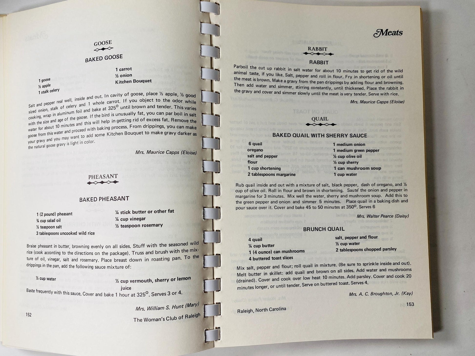 Women's Club of Raleigh North Carolina Vintage cookbook circa 1985 Fish, seafood crawfish shrimp crab cakes boils and casserole recipes