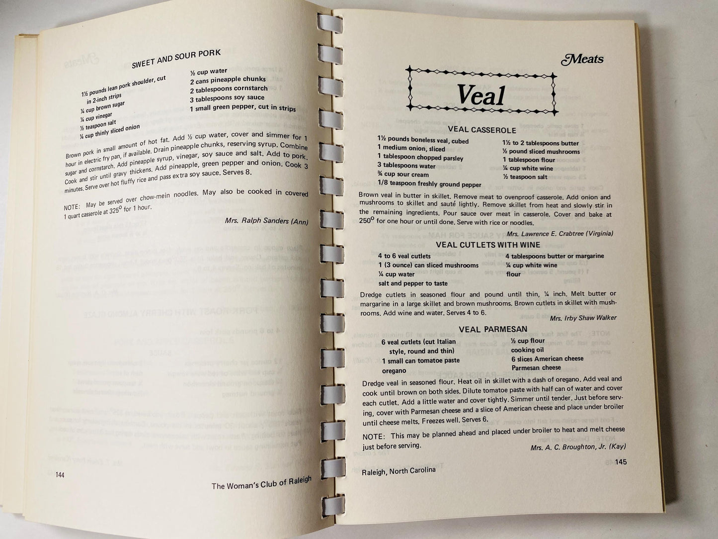 Women's Club of Raleigh North Carolina Vintage cookbook circa 1985 Fish, seafood crawfish shrimp crab cakes boils and casserole recipes