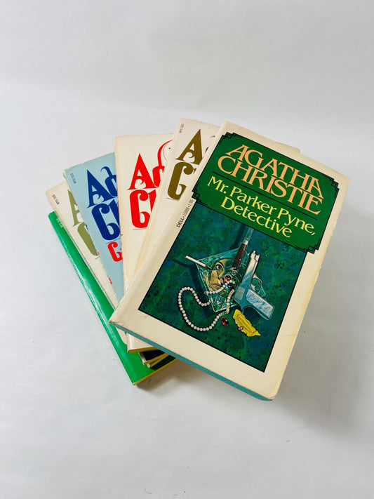 Agatha Christie vintage EARLY and FIRST printing paperback books. Murder mystery crime fiction circa 1960s 1970s. Bookshelf home decor gift