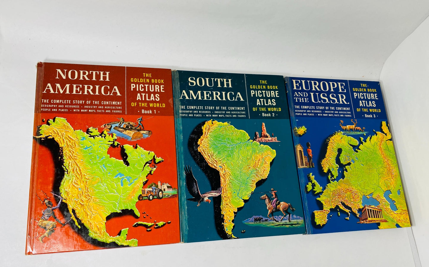 1960 Golden Book Picture Atlas vintage children’s continents North America World Geography
