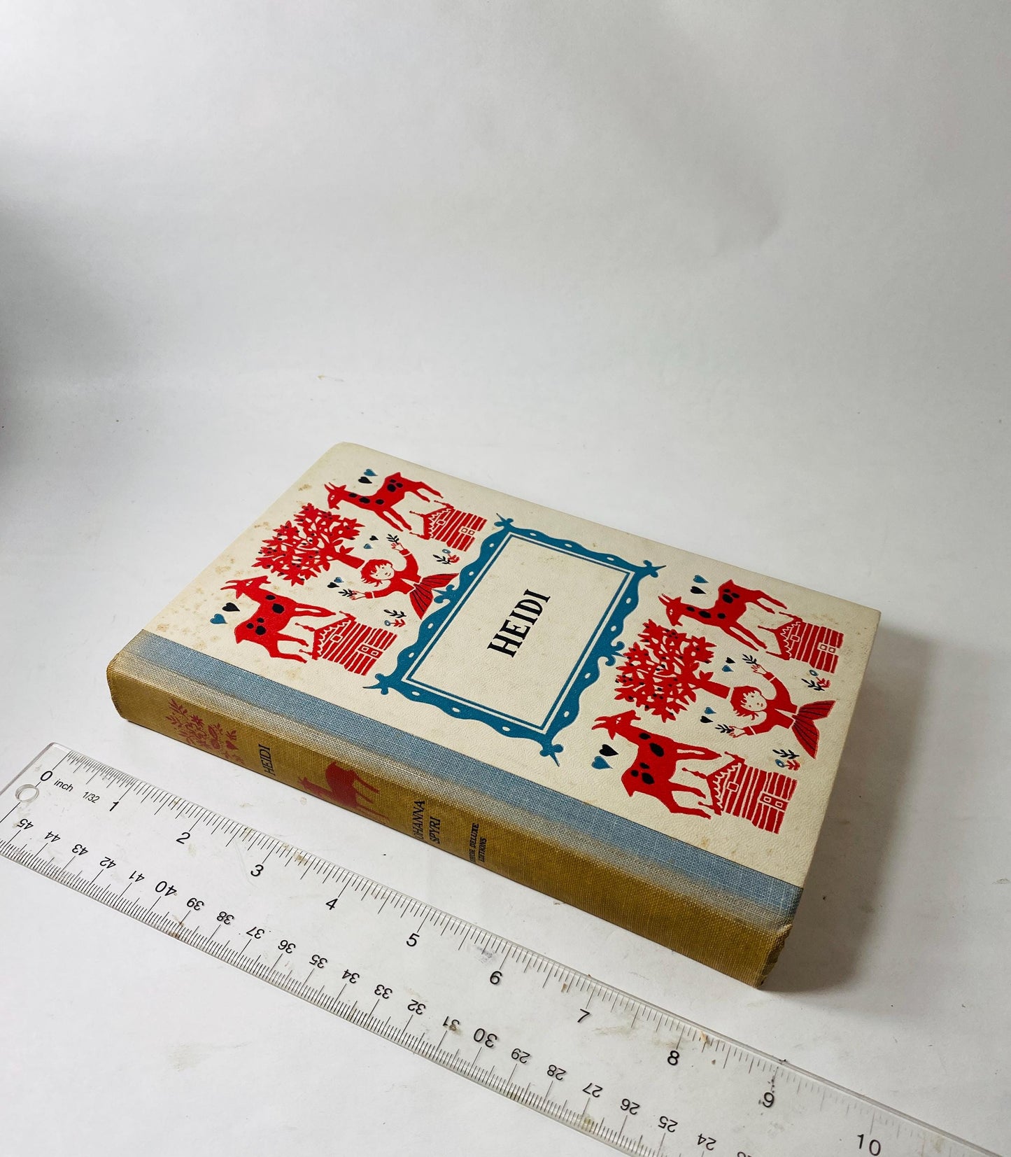 1926 Heidi vintage Illustrated Sears book by Johanna Spyri large blue Children's nursery decor prop set