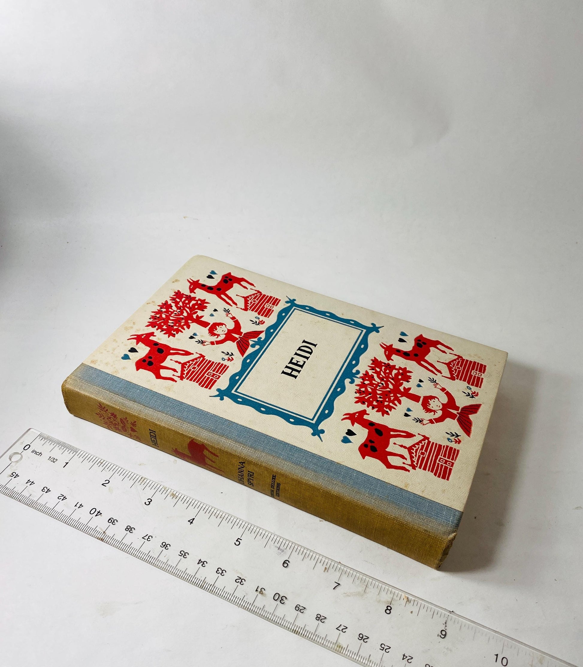 1926 Heidi vintage Illustrated Sears book by Johanna Spyri large blue Children's nursery decor prop set