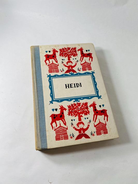 1926 Heidi vintage Illustrated Sears book by Johanna Spyri large blue Children's nursery decor prop set
