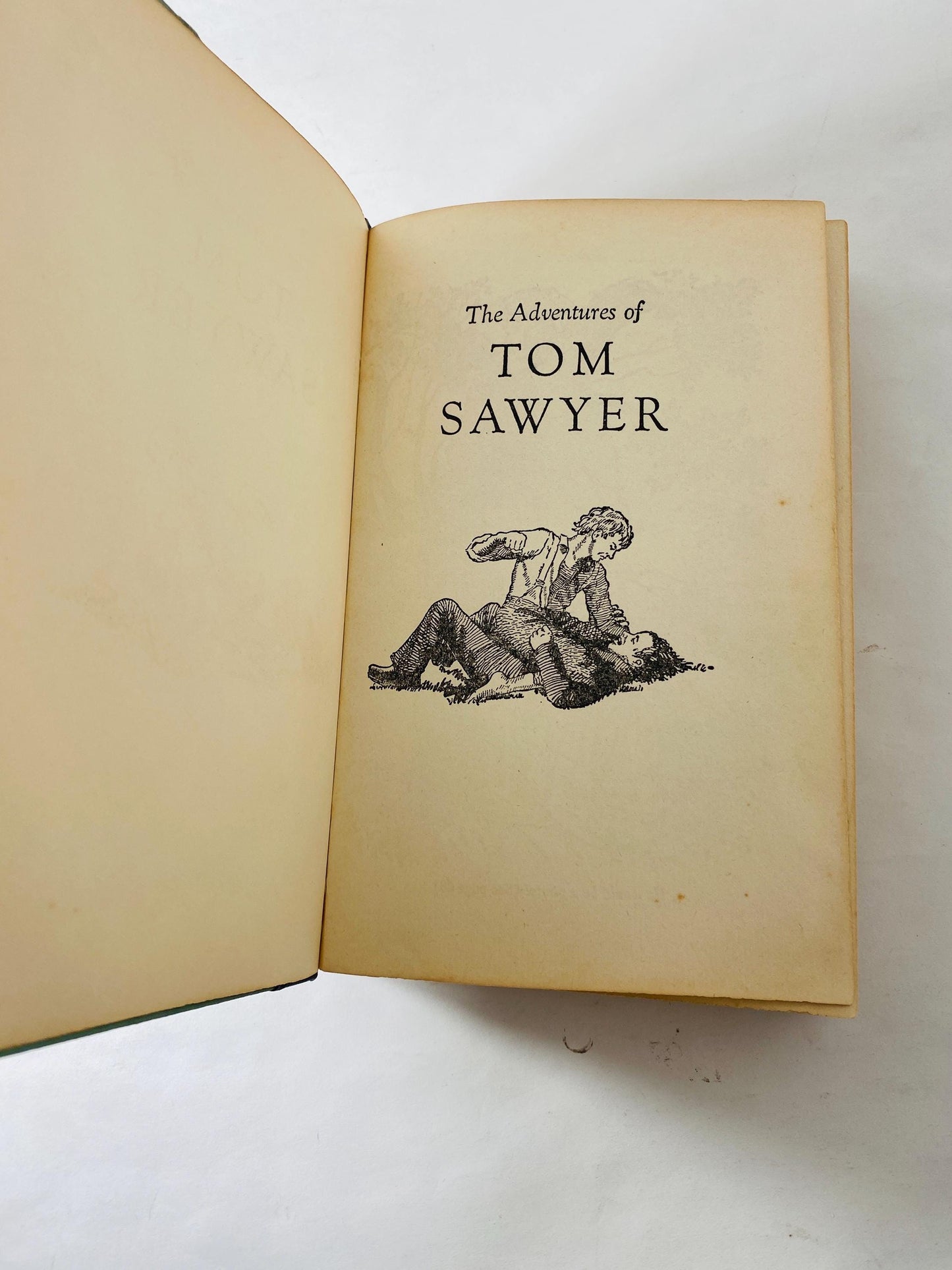 1961 Adventures of Tom Sawyer vintage book by Mark Twain Samuel Clemens green bookshelf decor Christmas stocking stuffer