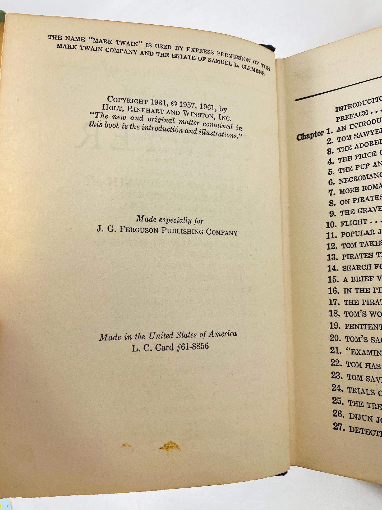 1961 Adventures of Tom Sawyer vintage book by Mark Twain Samuel Clemens green bookshelf decor Christmas stocking stuffer