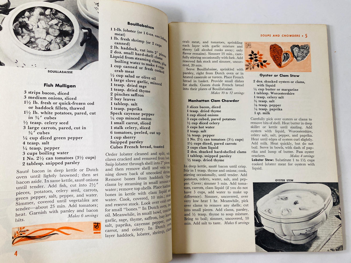 1958 Fish & Seafood Cook vintage booklet Recipe cookbook all-American dishes Clam chowder bean soup Boston brown bread