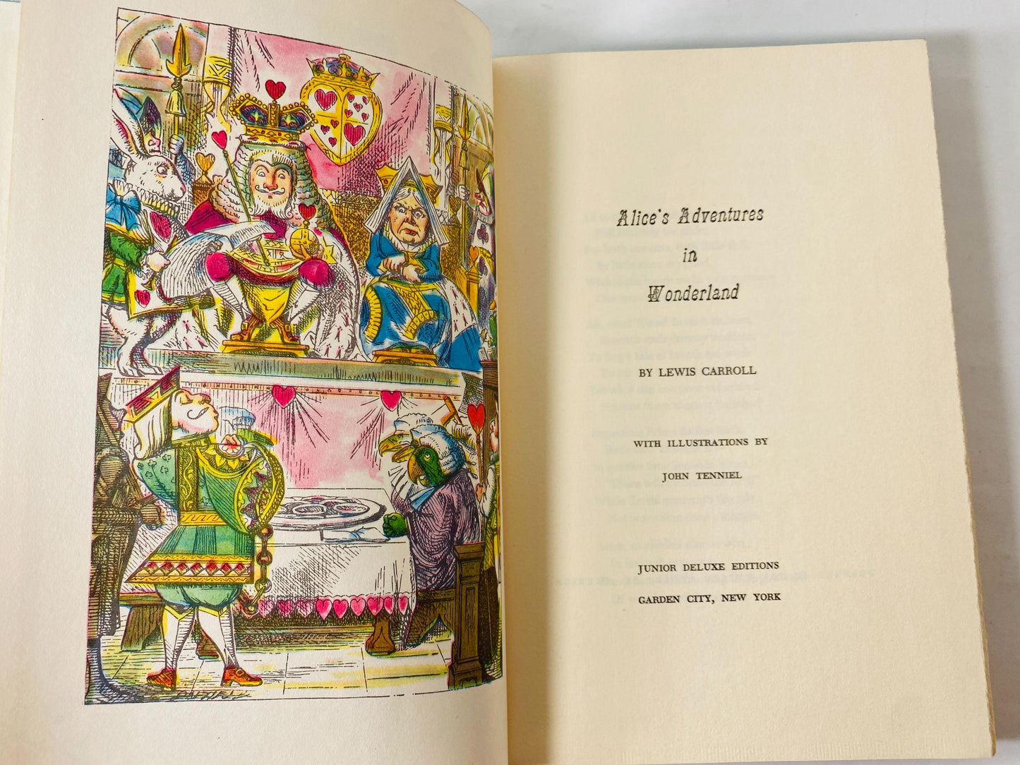 1954 Alice in Wonderland vintage book by Lewis Carroll Junior Deluxe Edition illustrations by John Tenniel