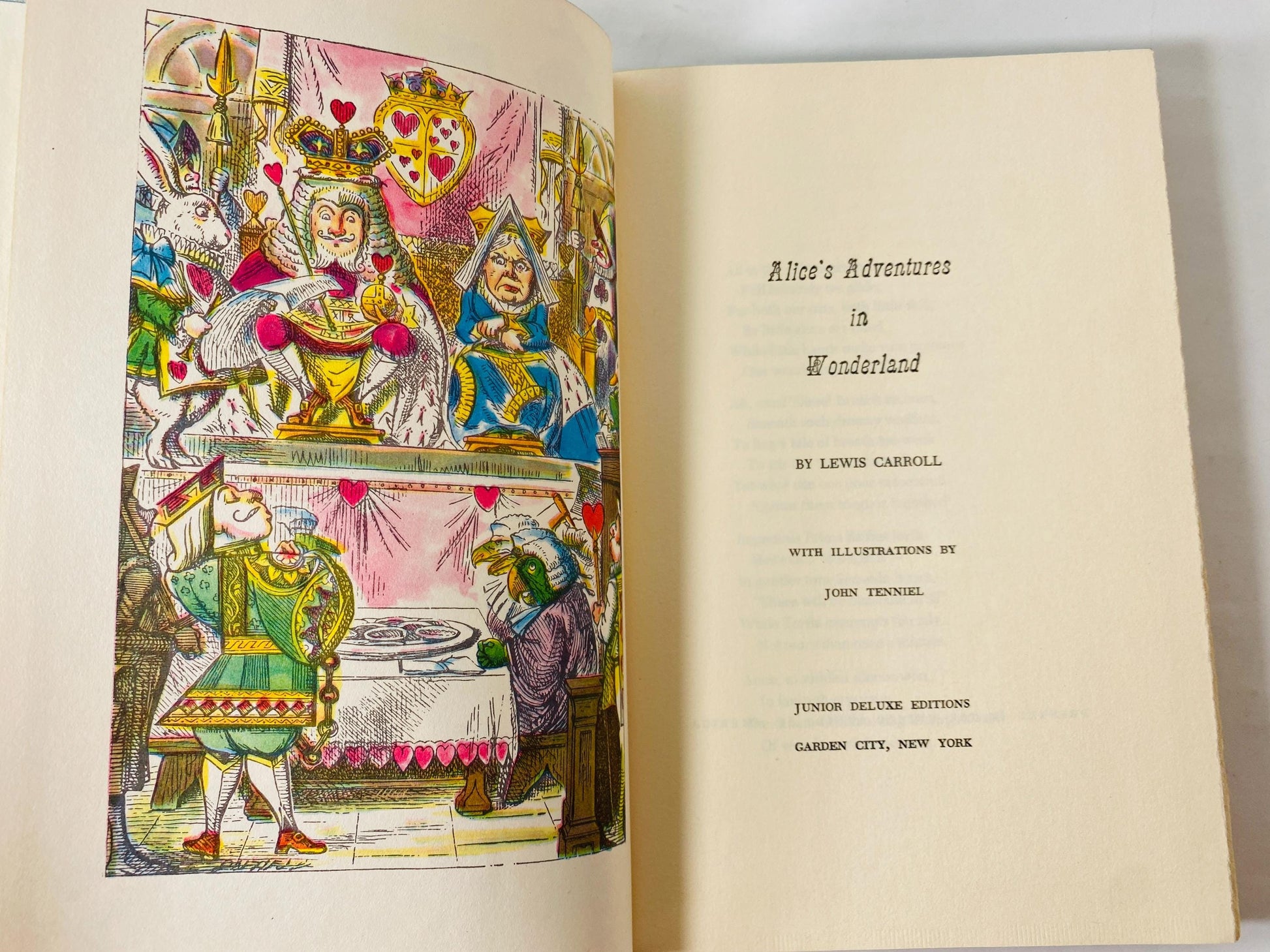 1954 Alice in Wonderland vintage book by Lewis Carroll Junior Deluxe Edition illustrations by John Tenniel