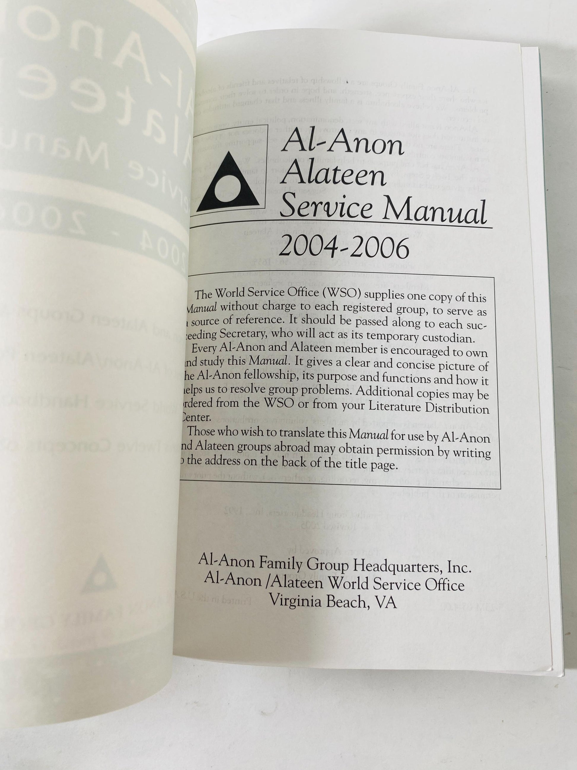 Al-Anon Alateen Service Manual Twelve Steps & Twelve Traditions Vintage Alcoholics Anonymous paperback book Recovery AA sobriety HelenK