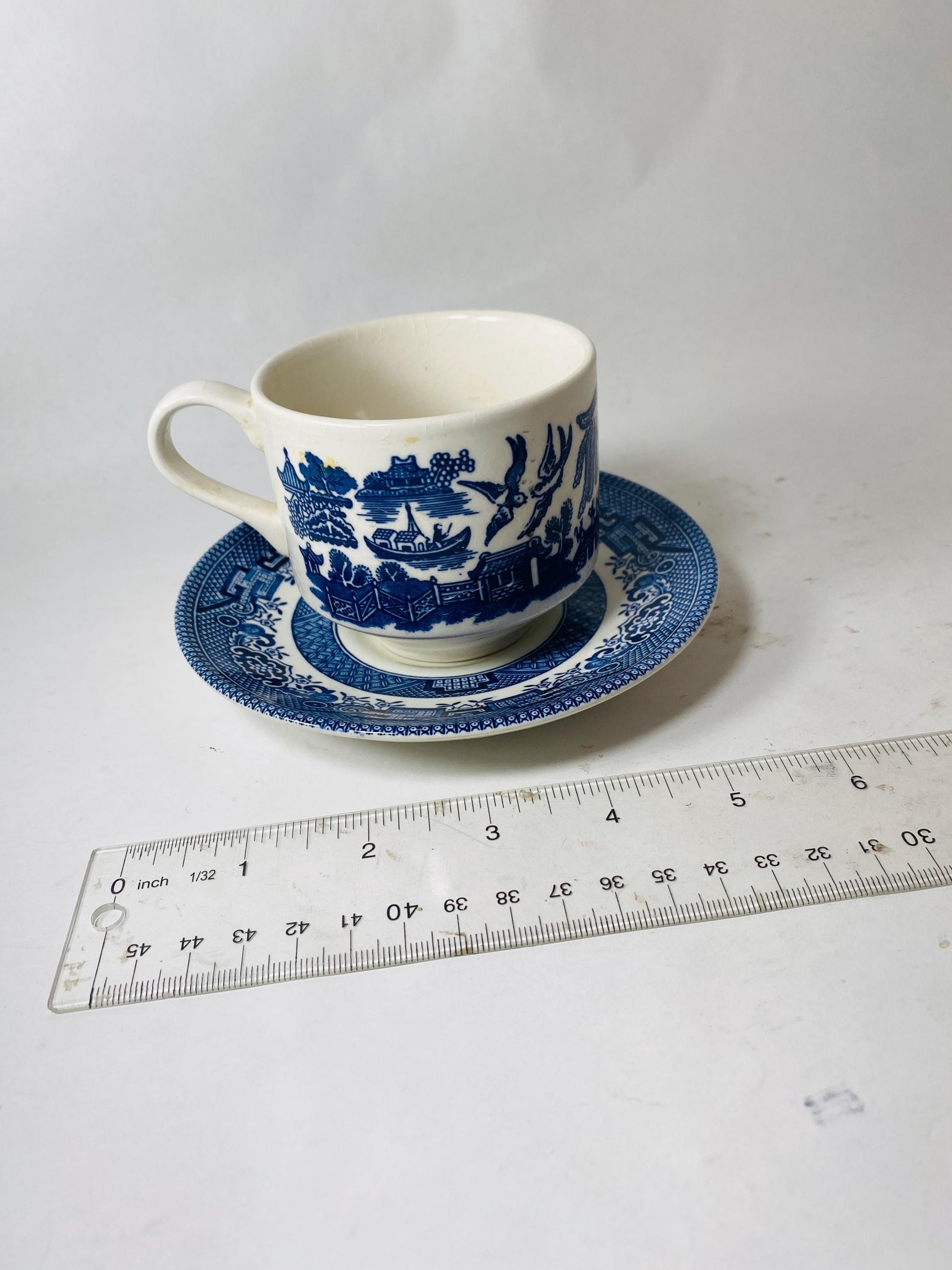 Vintage Churchill Blue Willow porcelain tea cup and saucer Made in England cottage decor