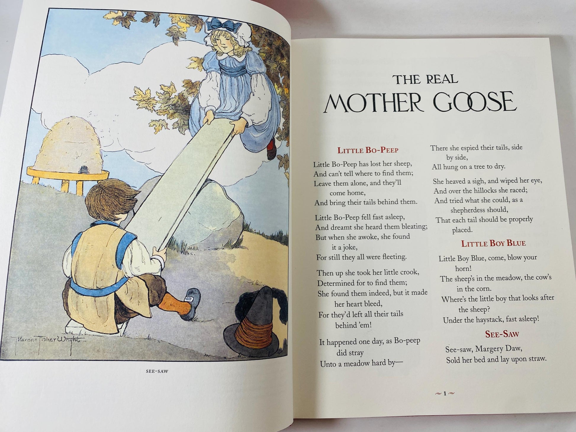 Real Mother Goose LARGE vintage book illustrated by Blanche Fisher Wright children's Fairy Tales Bedtime stories porch