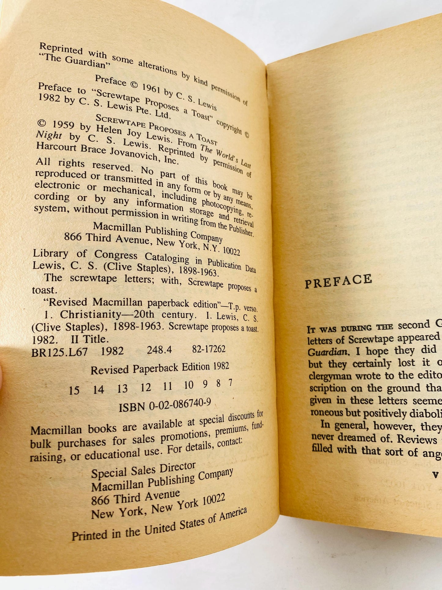 Screwtape Letters by CS Lewis Vintage paperback book circa 1982 about Christianity and God's intervention