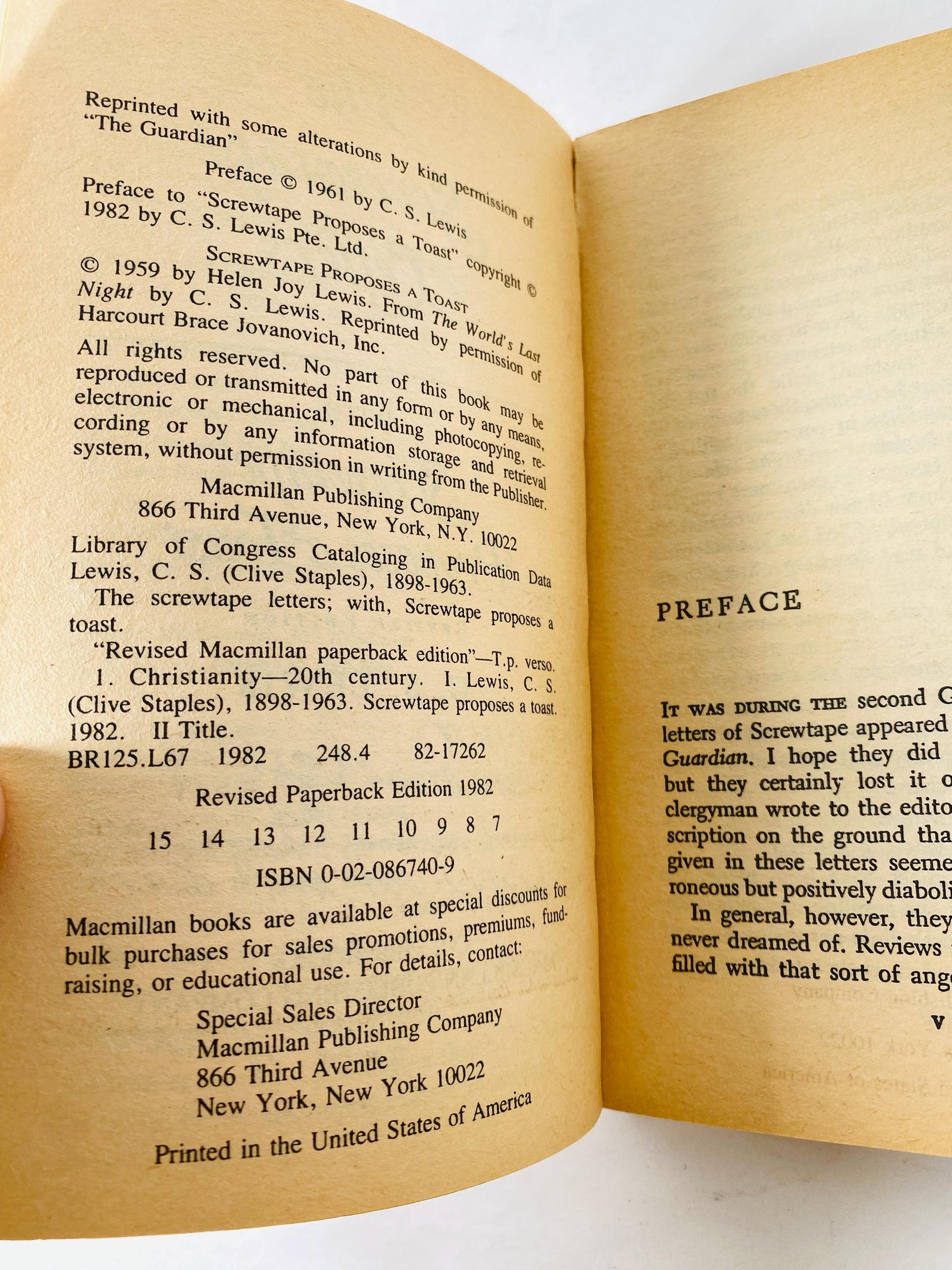 Screwtape Letters by CS Lewis Vintage paperback book circa 1982 about Christianity and God's intervention