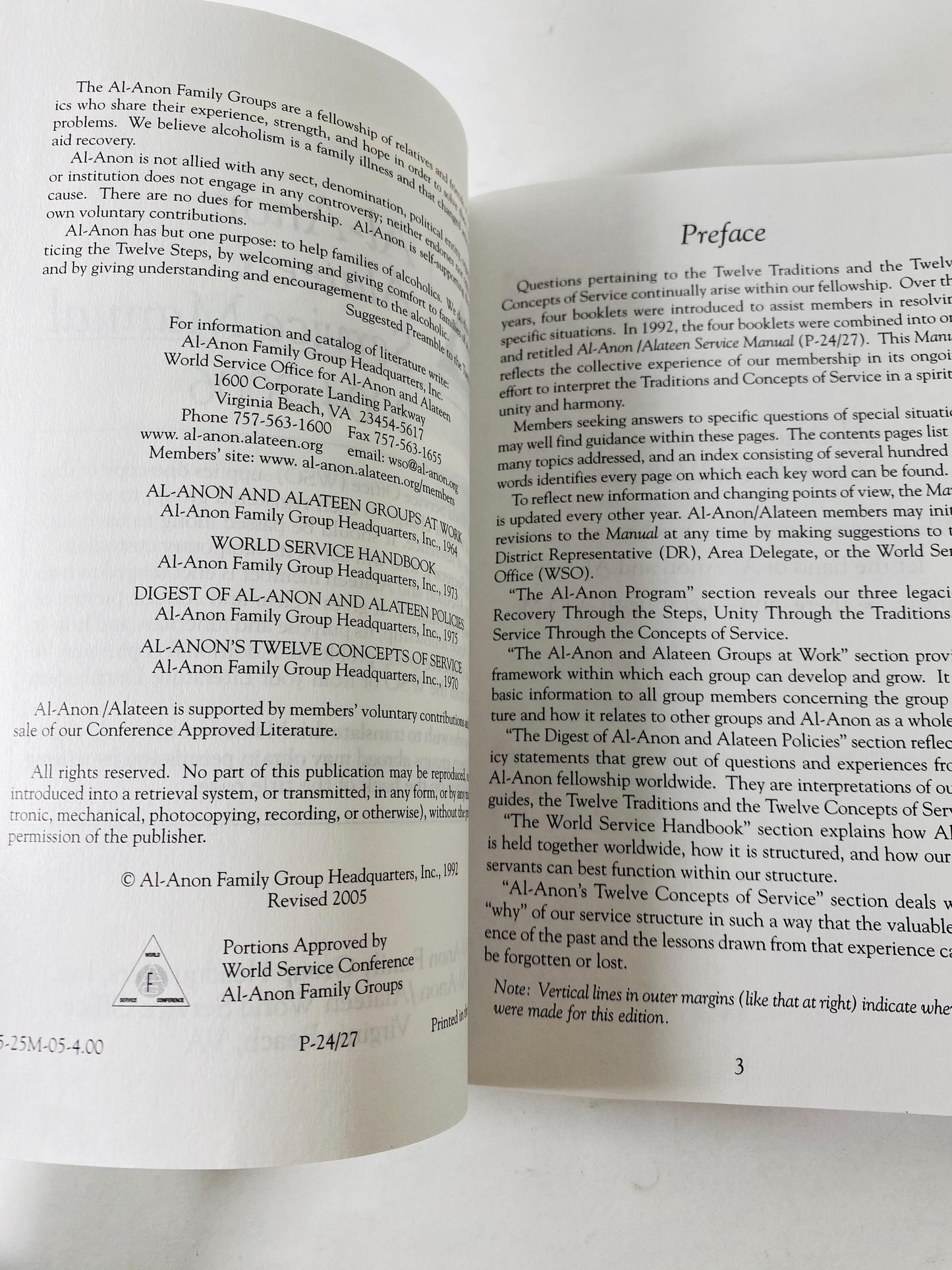 Al-Anon Alateen Service Manual Twelve Steps & Twelve Traditions Vintage Alcoholics Anonymous paperback book Recovery AA sobriety HelenK