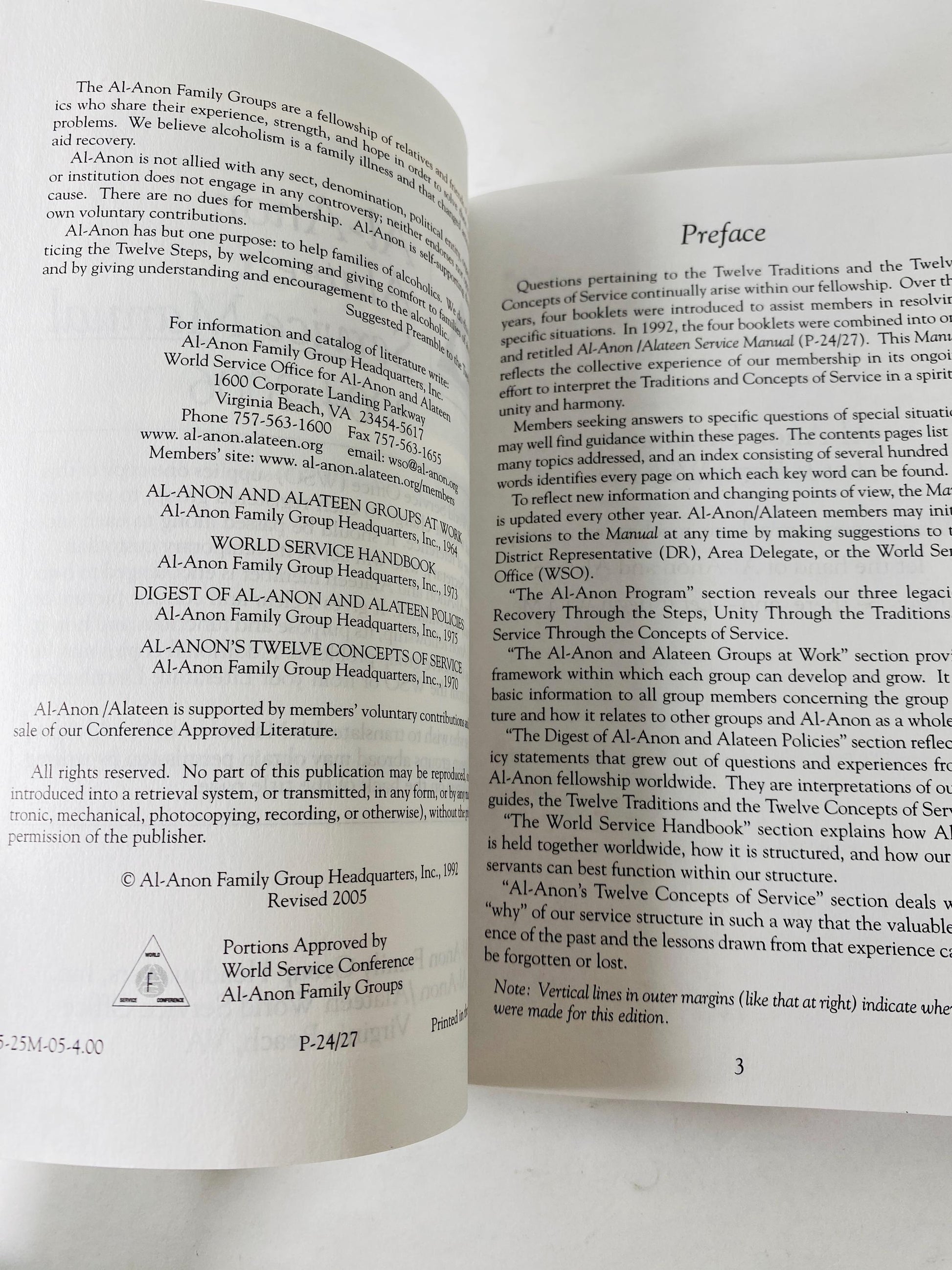 Al-Anon Alateen Service Manual Twelve Steps & Twelve Traditions Vintage Alcoholics Anonymous paperback book Recovery AA sobriety HelenK
