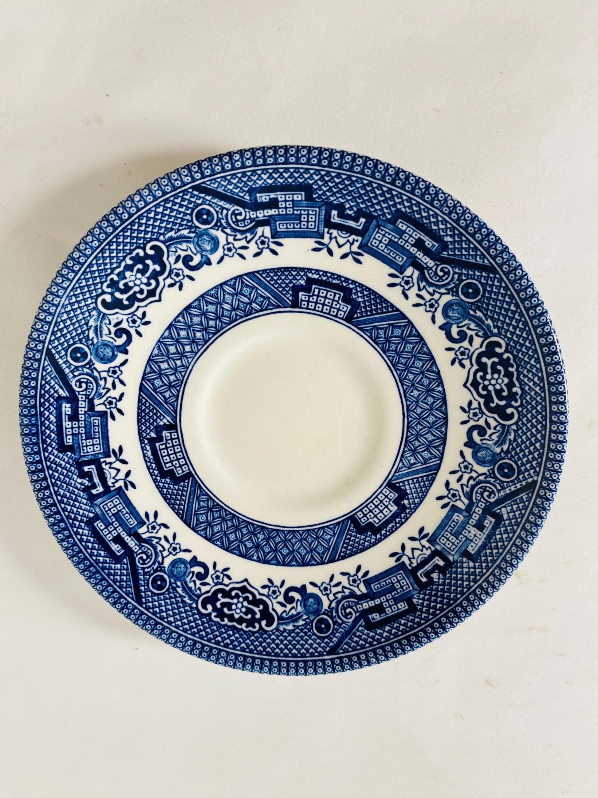 Vintage Churchill Blue Willow porcelain tea cup and saucer Made in England cottage decor