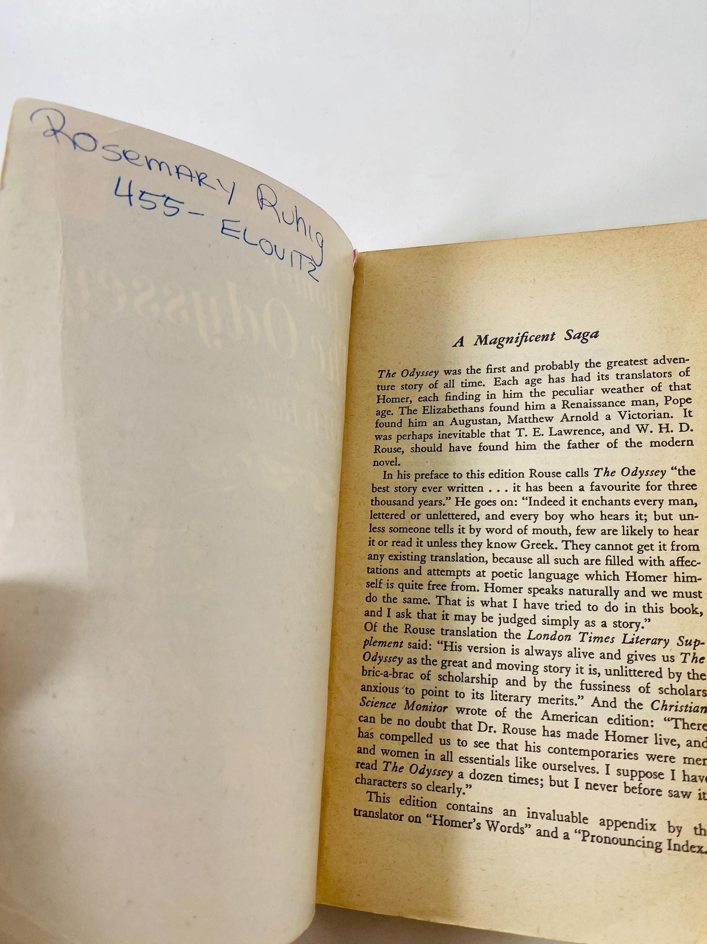 Odyssey by Homer. Vintage paperback book circa 1962 Mentor edition. Book lover gift. Mythology philosophy