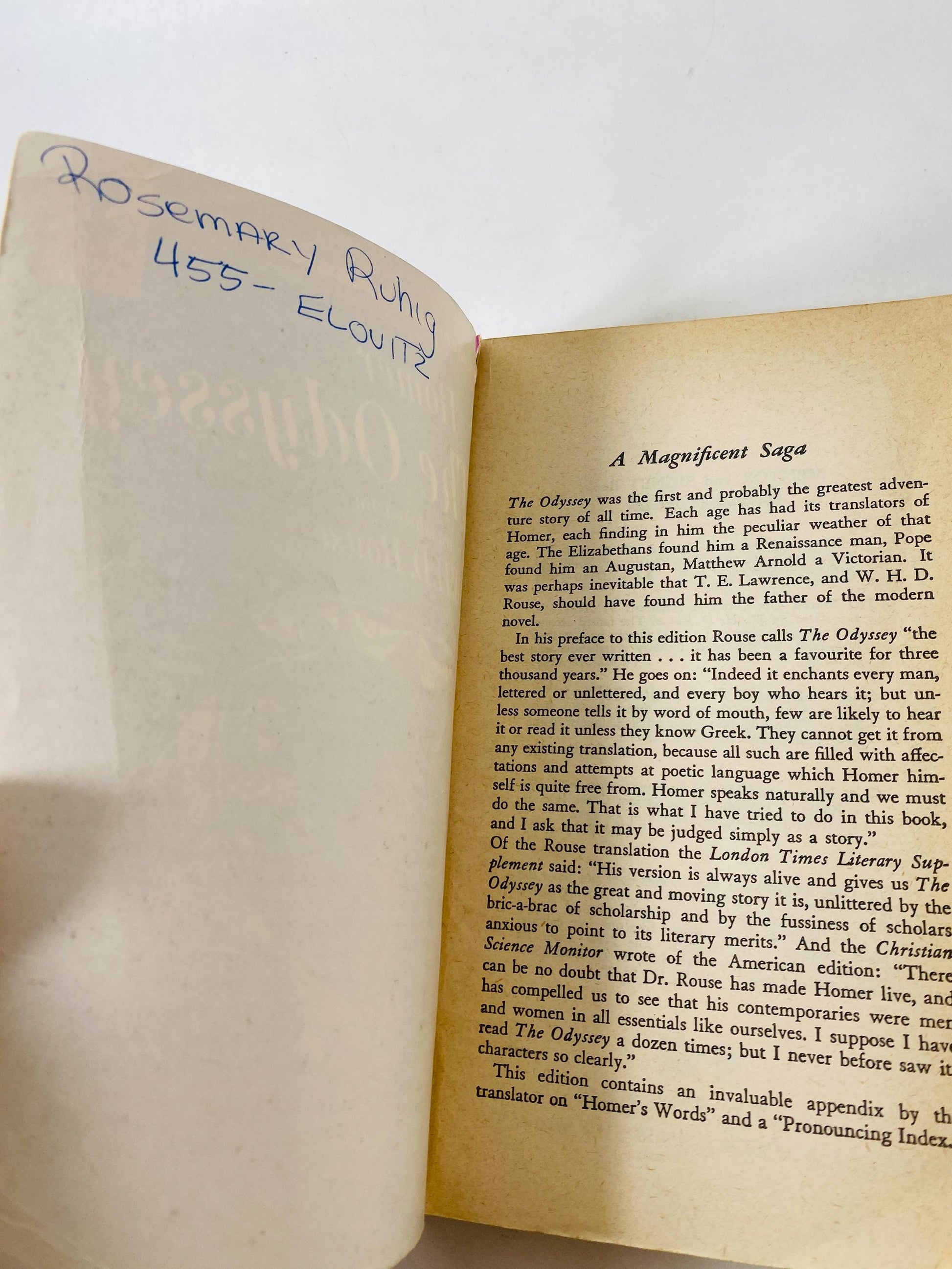 Odyssey by Homer. Vintage paperback book circa 1962 Mentor edition. Book lover gift. Mythology philosophy