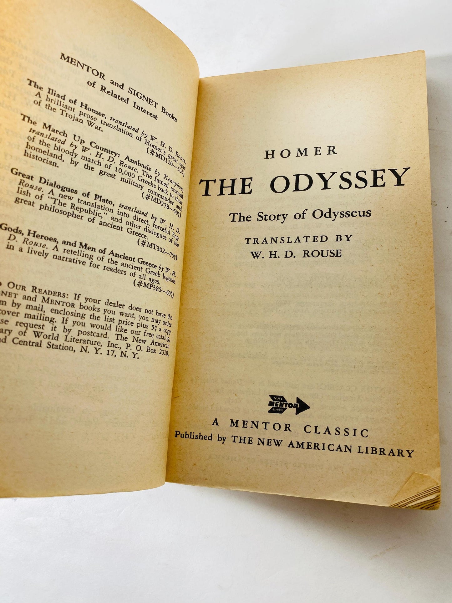 Odyssey by Homer. Vintage paperback book circa 1962 Mentor edition. Book lover gift. Mythology philosophy