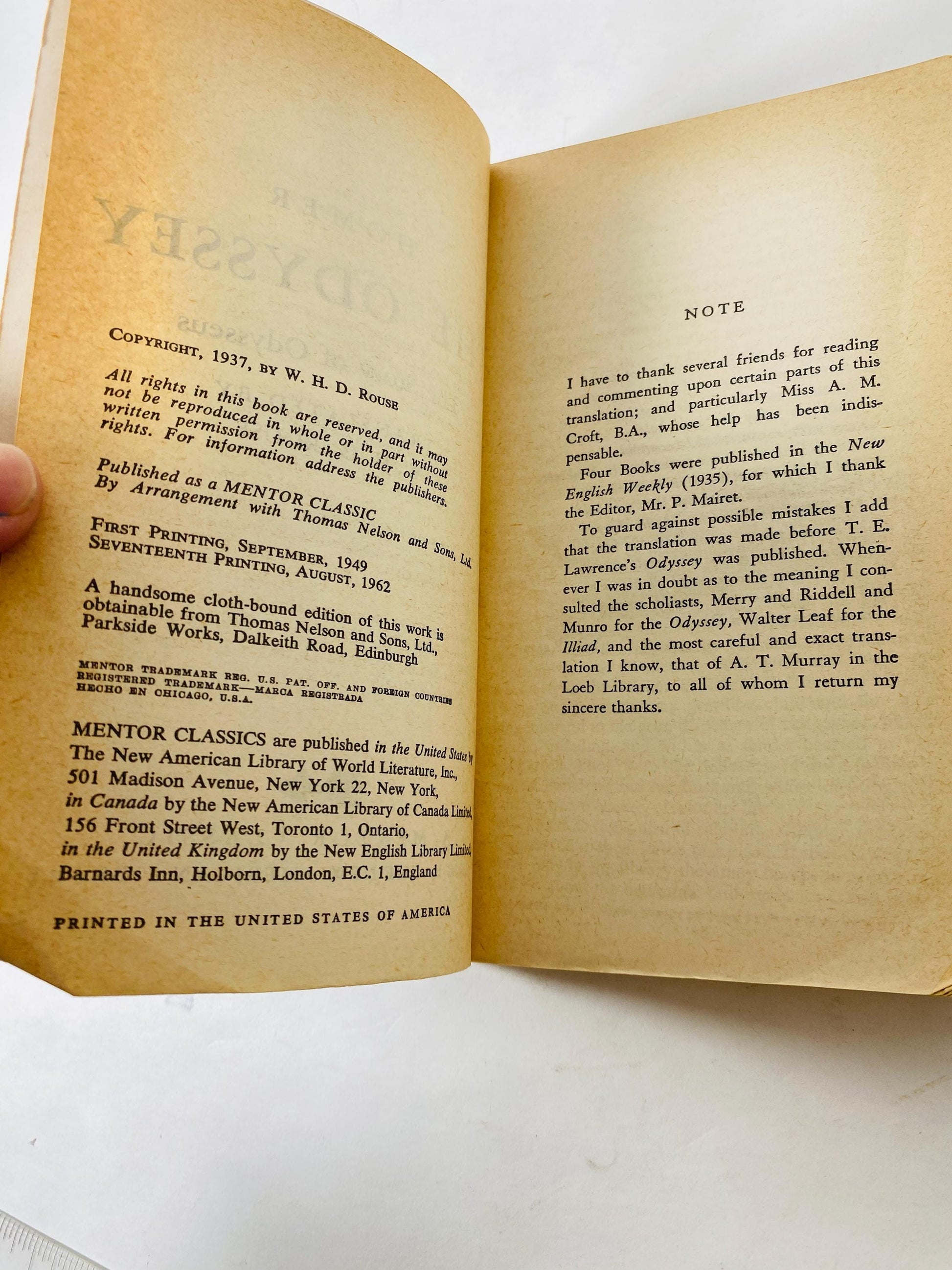 Odyssey by Homer. Vintage paperback book circa 1962 Mentor edition. Book lover gift. Mythology philosophy