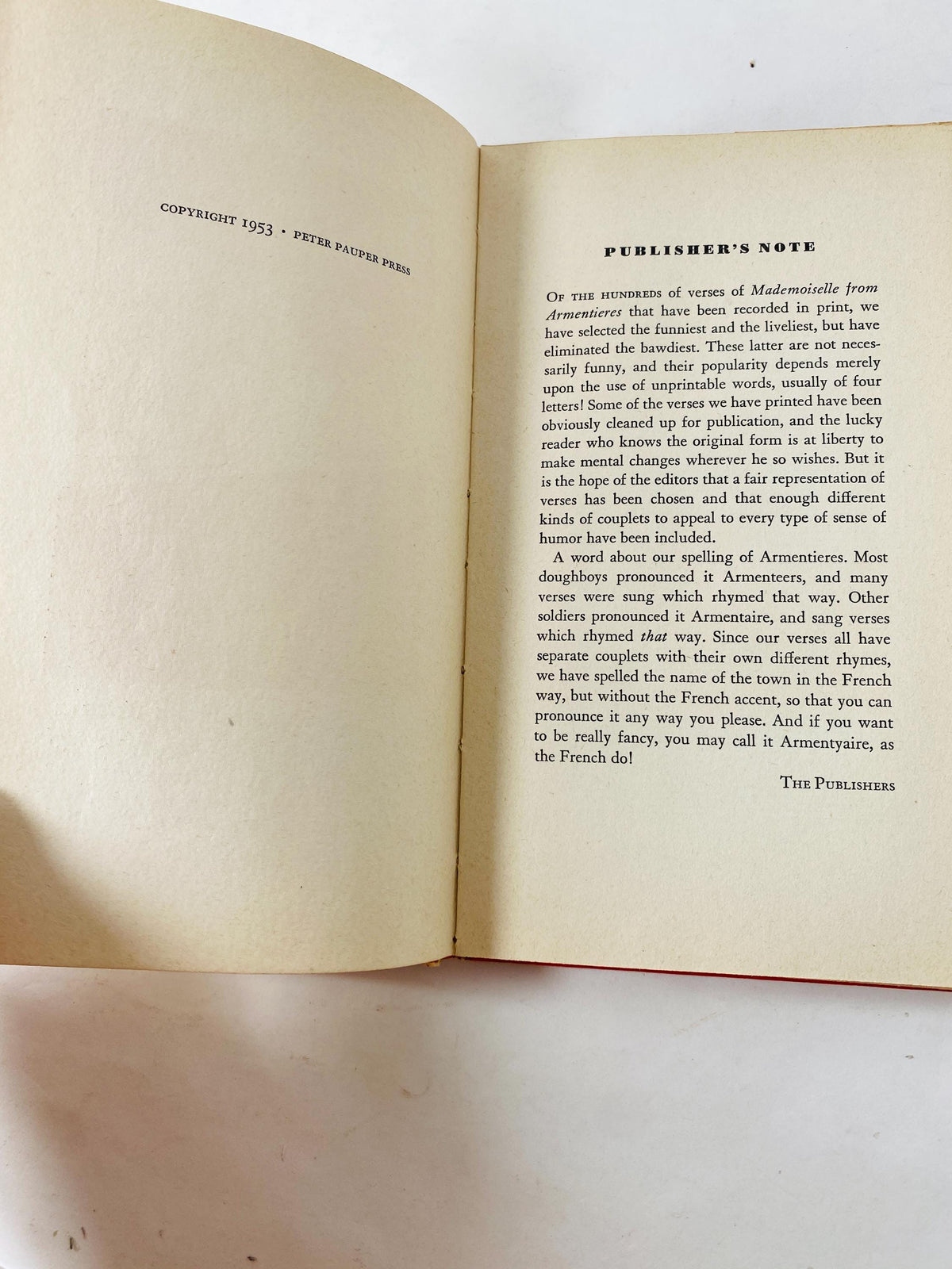 Mademoiselle From Armentieres vintage book WWI Doughboy Trench Song Poem circa 1953 military Americana Hinky Dinky Parley-Voo World War 1