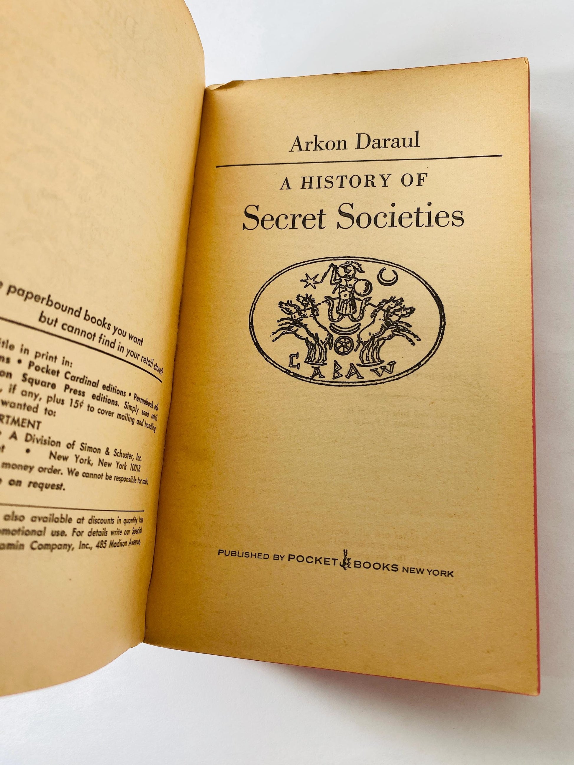 Secret Societies vintage paperback book circa 1969 by Arkon Daraul Scottish Rite Freemasonry, Southern Jurisdiction