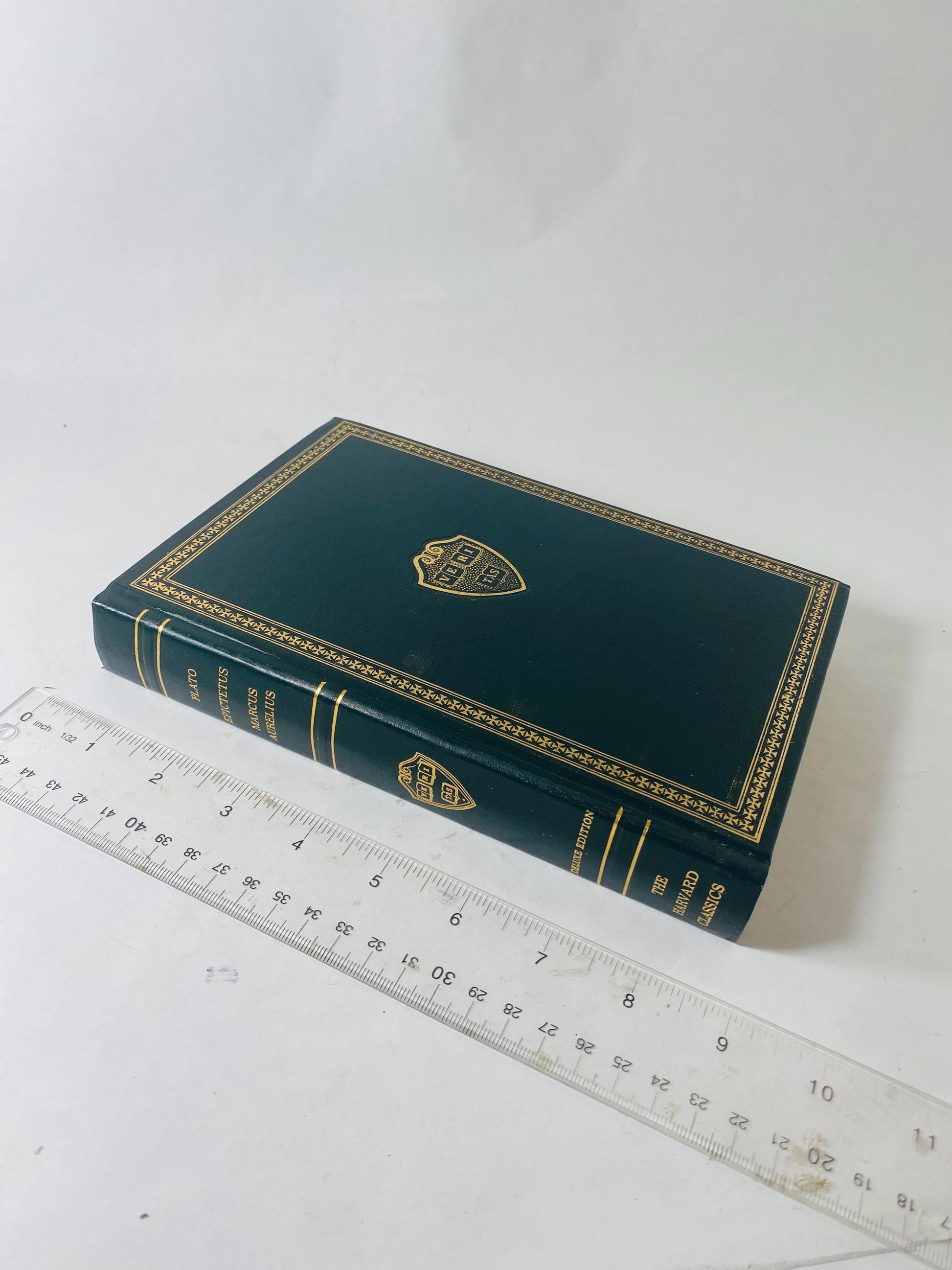 Marcus Aurelius Meditations vintage green leatherette Harvard Clasics book embossed Plato Apology Phaedo Crito philosophy Epicetus Sayings