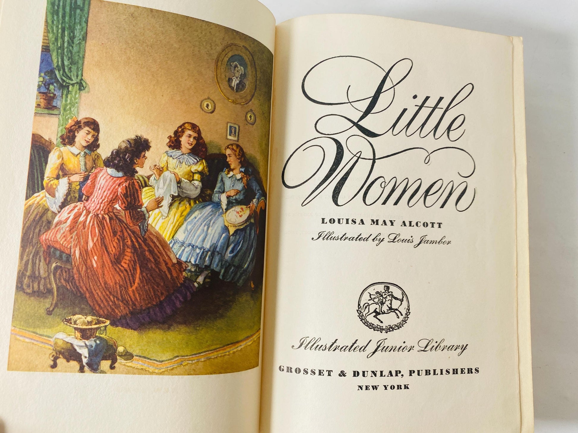 Little Women or Meg Jo Beth and Amy by Louisa May Alcott vintage book circa 1947 Illustrated Junior Library. Gift home decor
