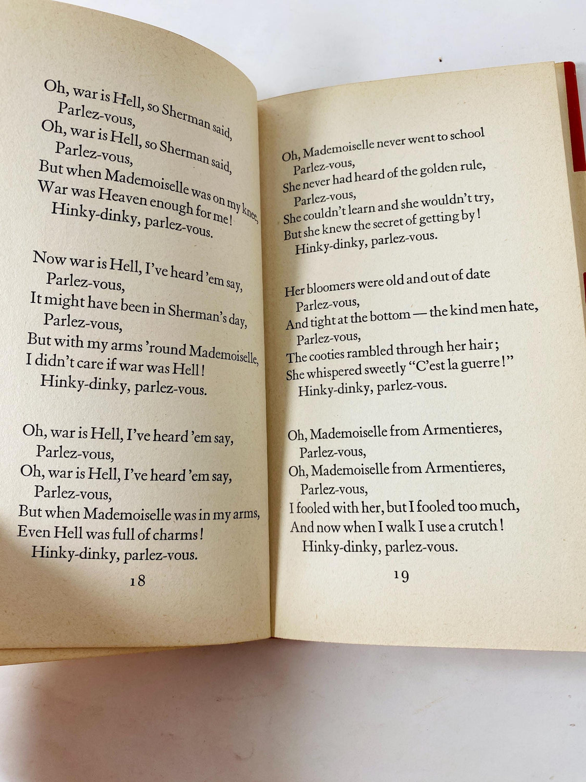 Mademoiselle From Armentieres vintage book WWI Doughboy Trench Song Poem circa 1953 military Americana Hinky Dinky Parley-Voo World War 1