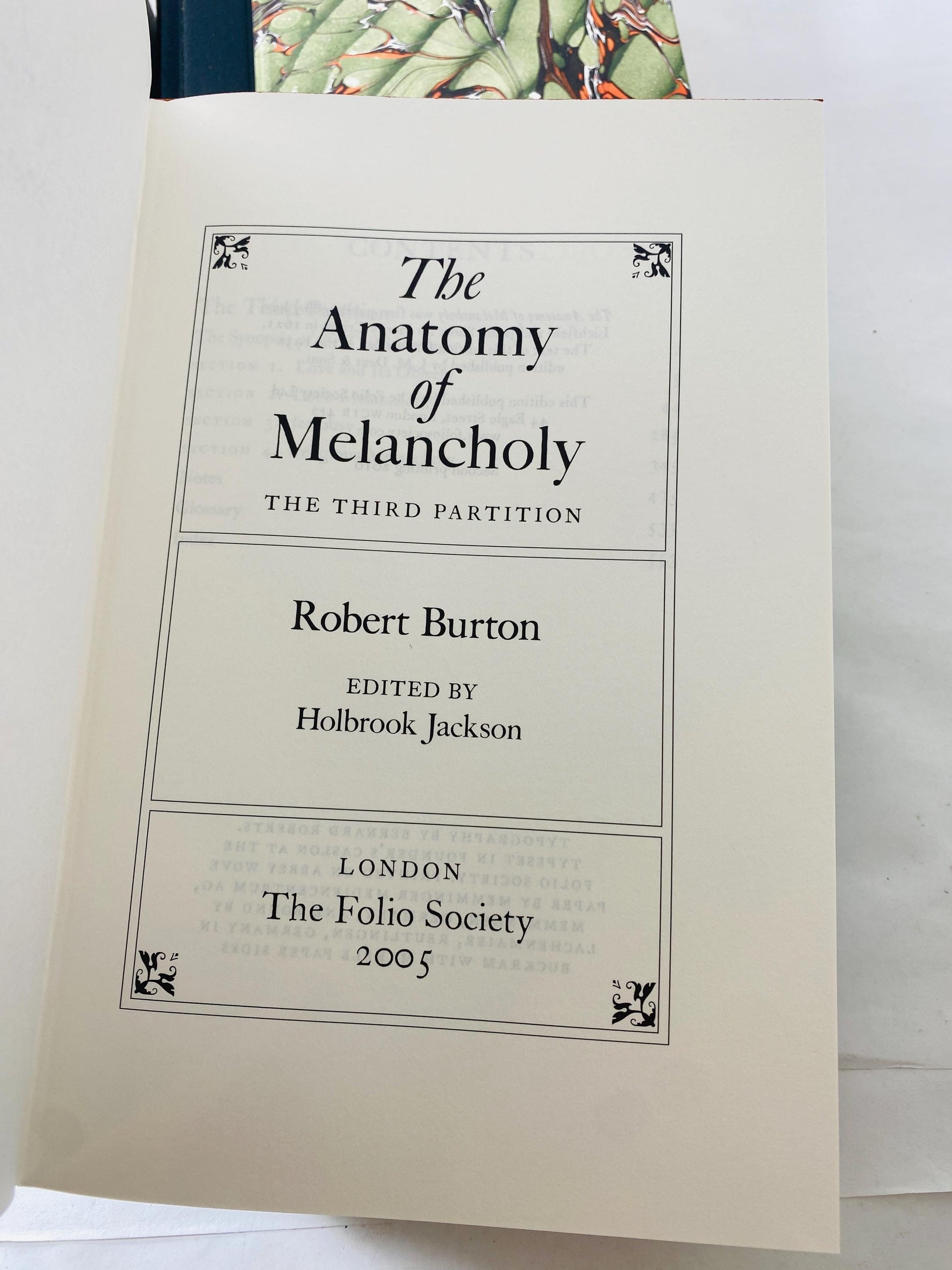 Anatomy of Melancholy Robert Burton Folio Society 3 Volume Set vintage books Marbled Boards Philip Pullman Medicine Physician. Doctor gift