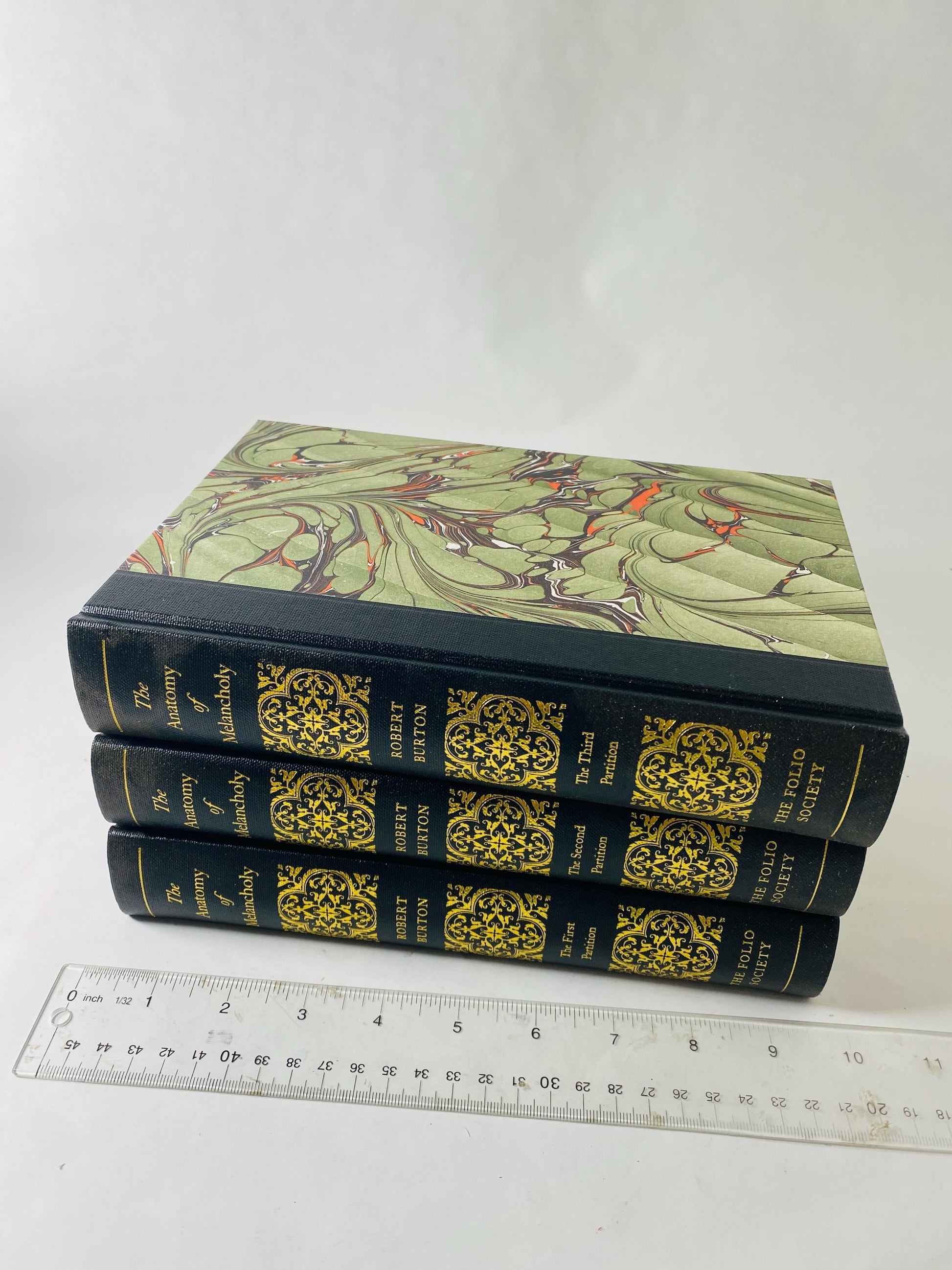 Anatomy of Melancholy Robert Burton Folio Society 3 Volume Set vintage books Marbled Boards Philip Pullman Medicine Physician. Doctor gift
